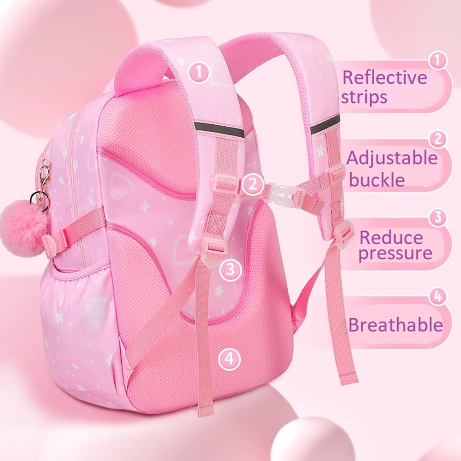 Waterproof Pink Backpack for Girls - Cute Elementary School Bookbag for Pre-K to 5th Grade | Perfect for School, Travel & Daily Use