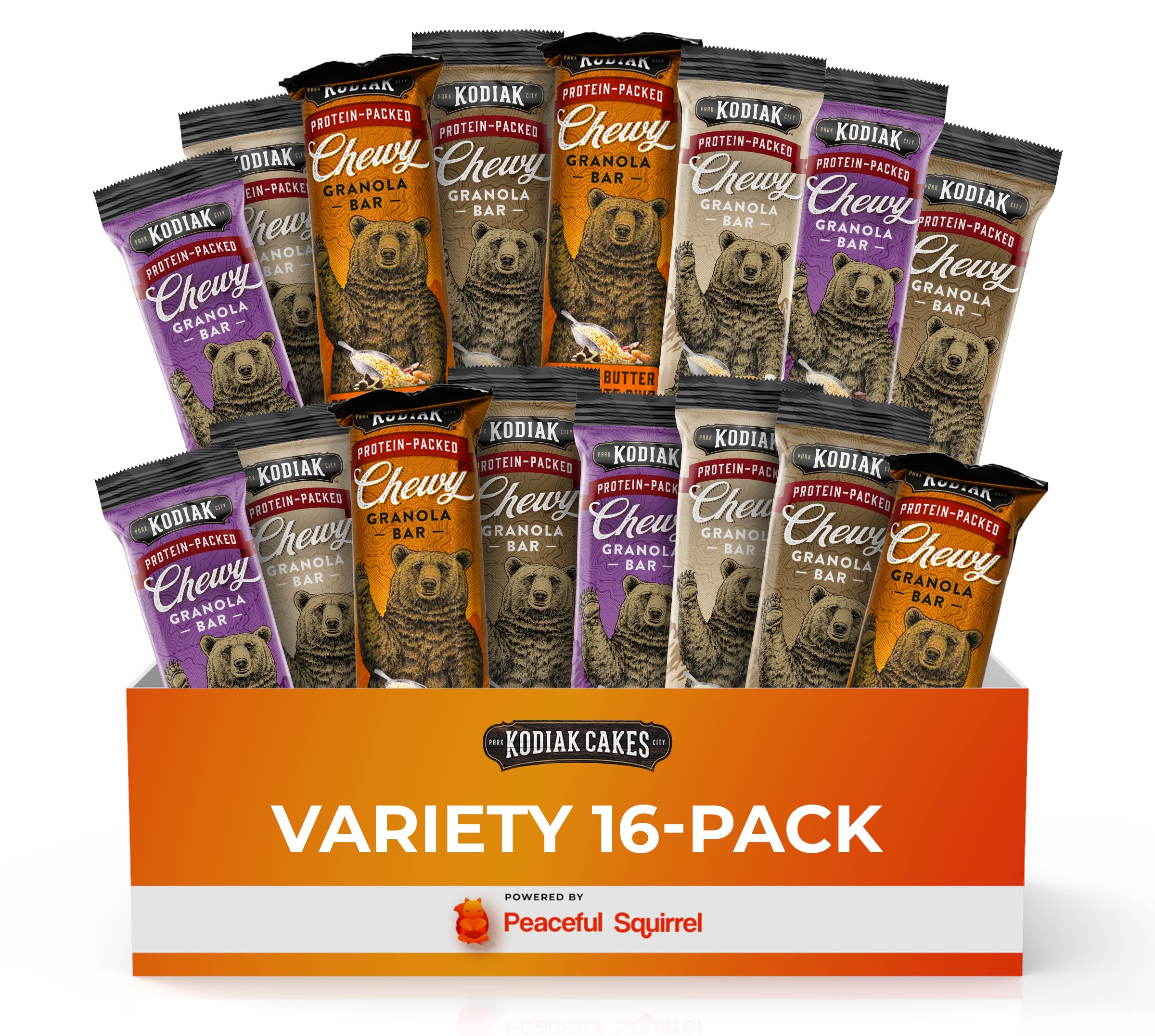 Kodiak Cakes Chewy Granola Bars - 16 Pack Variety (4 Flavors) | Whole Grain, High Protein, Non-GMO Snacks | Perfect for Hiking, School Lunches & On-the-Go Breakfast