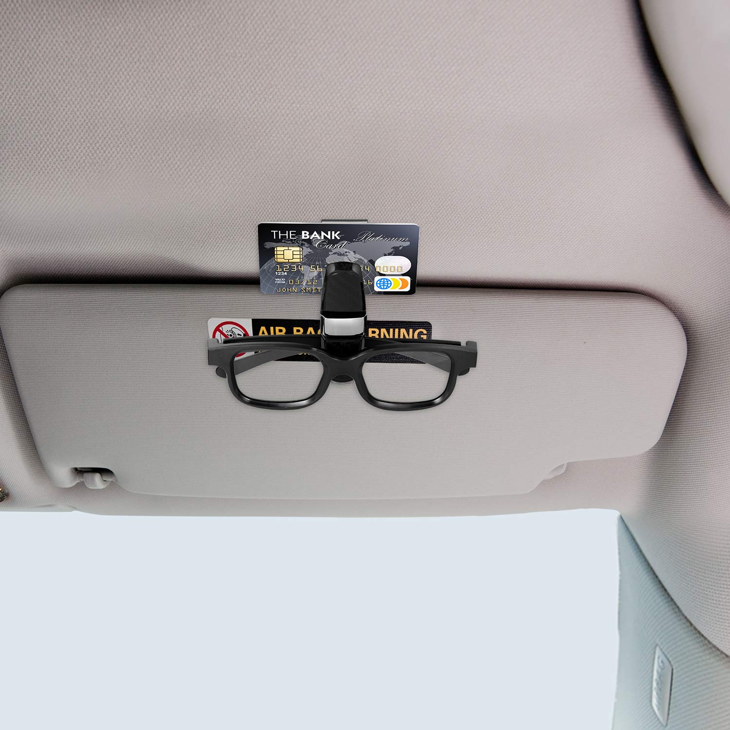 4 Pcs Car Sunglasses Holder for Sun Visor - 180° Rotational Double-End Clip Glasses Hanger with Ticket Card Mount - Universal Car Visor Accessories (Silver) - Perfect for Driving, Travel & Outdoor Activities