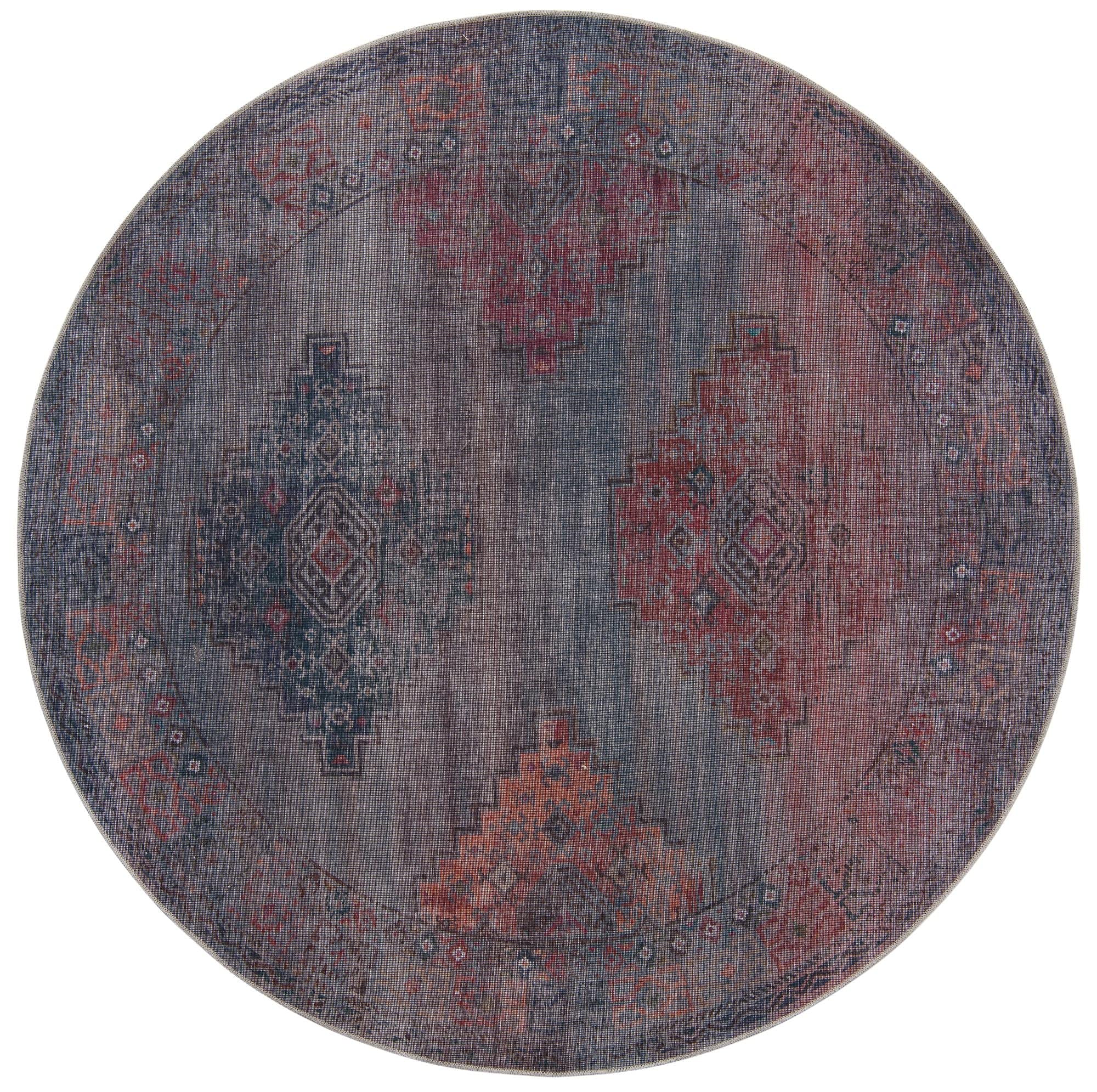 Washable 8 Ft Round Blue Flatweave Rug - Sisu Collection by Rugs.com | Non-Slip Kitchen & Dining Room Rug | Easy Clean Indoor Floor Mat for High Traffic Areas