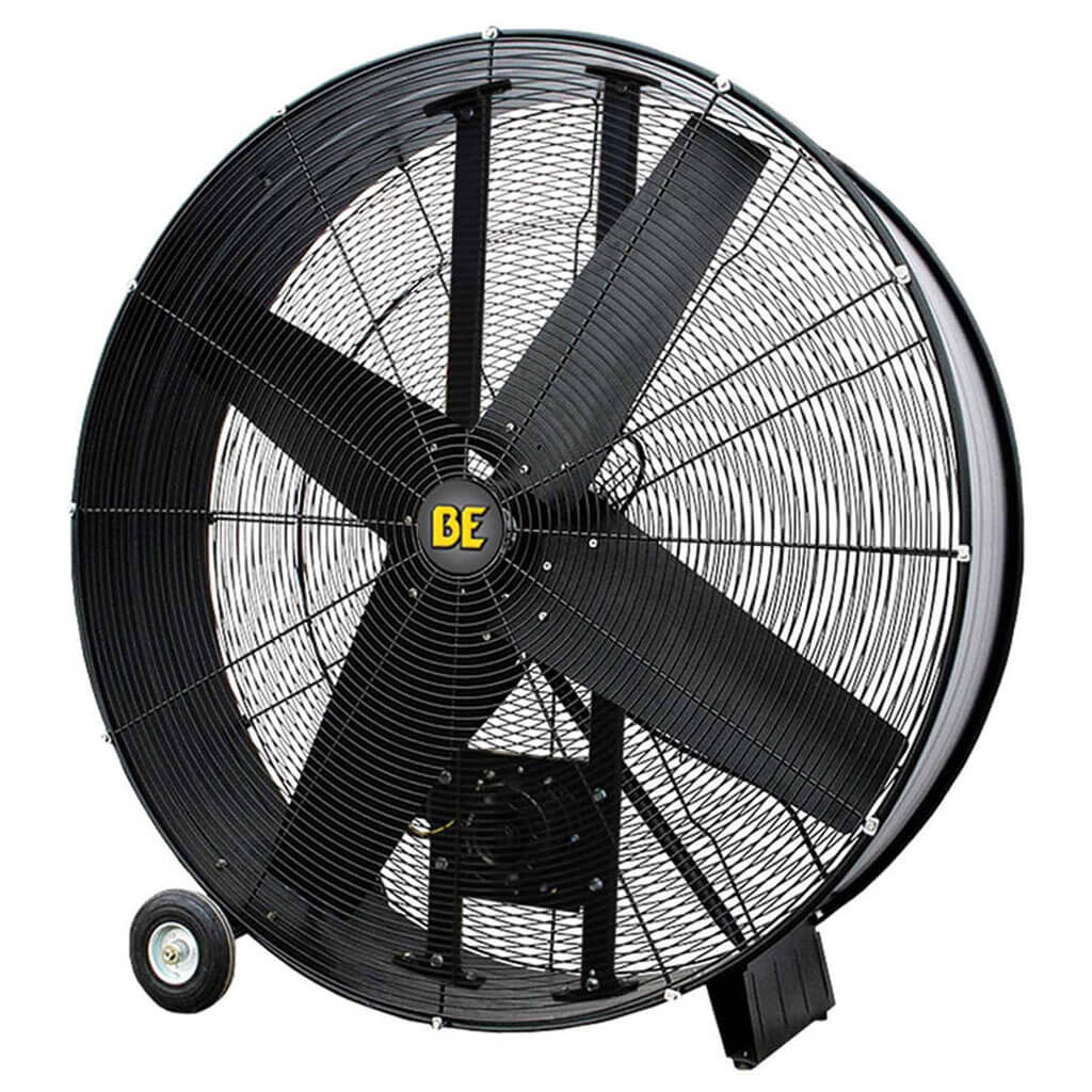 BE FD48 48 Inch Heavy Duty Wheeled Drum Fan - 19,500 CFM High Velocity Air Circulation for Warehouses, Construction Sites, and Outdoor Events