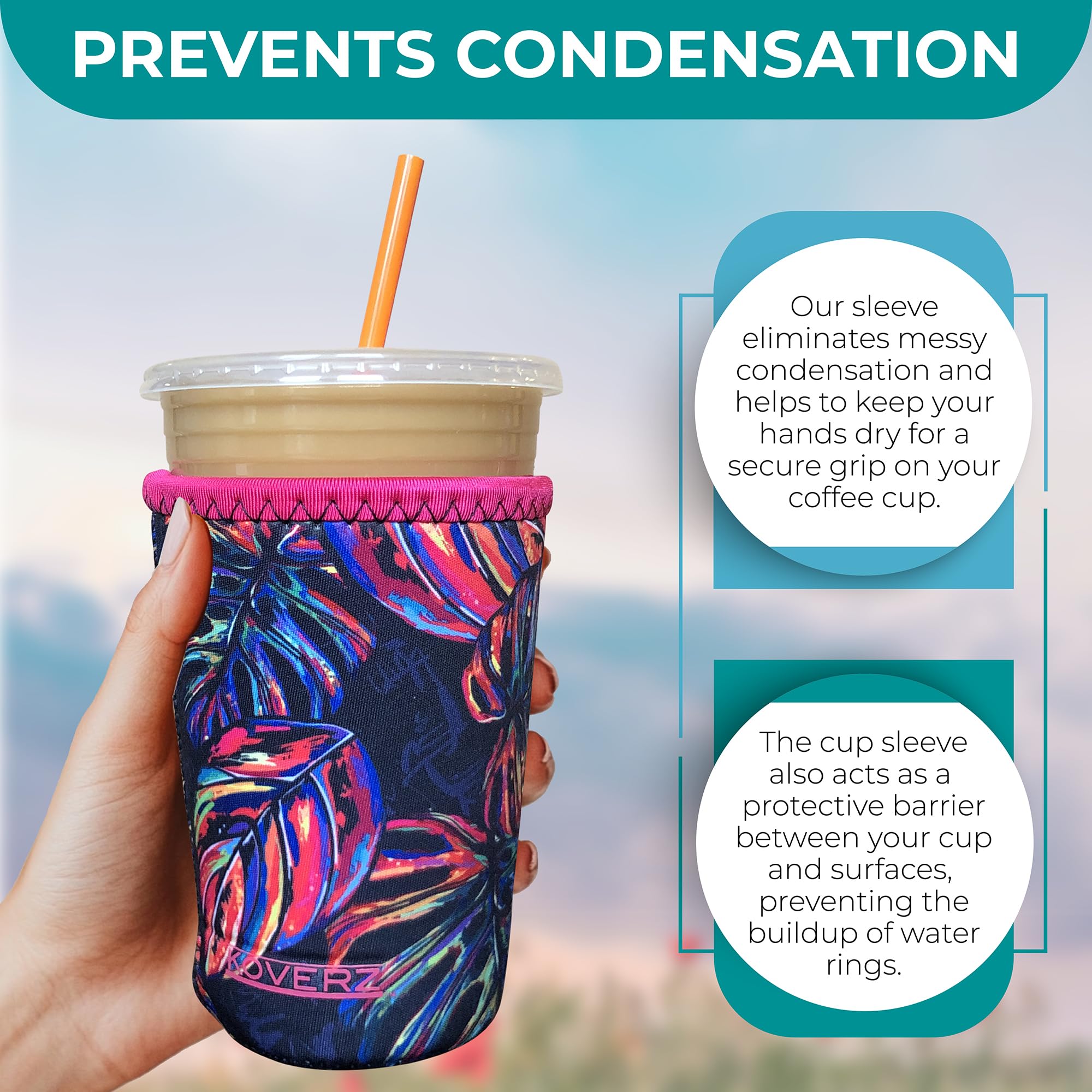 Koverz Insulated Neoprene Coffee Cup Sleeve for 24 Oz Iced Coffee - Washable & Reusable Coffee Accessory in Medium Realtree Camo - Perfect for Office, Travel, and Outdoor Coffee Lovers