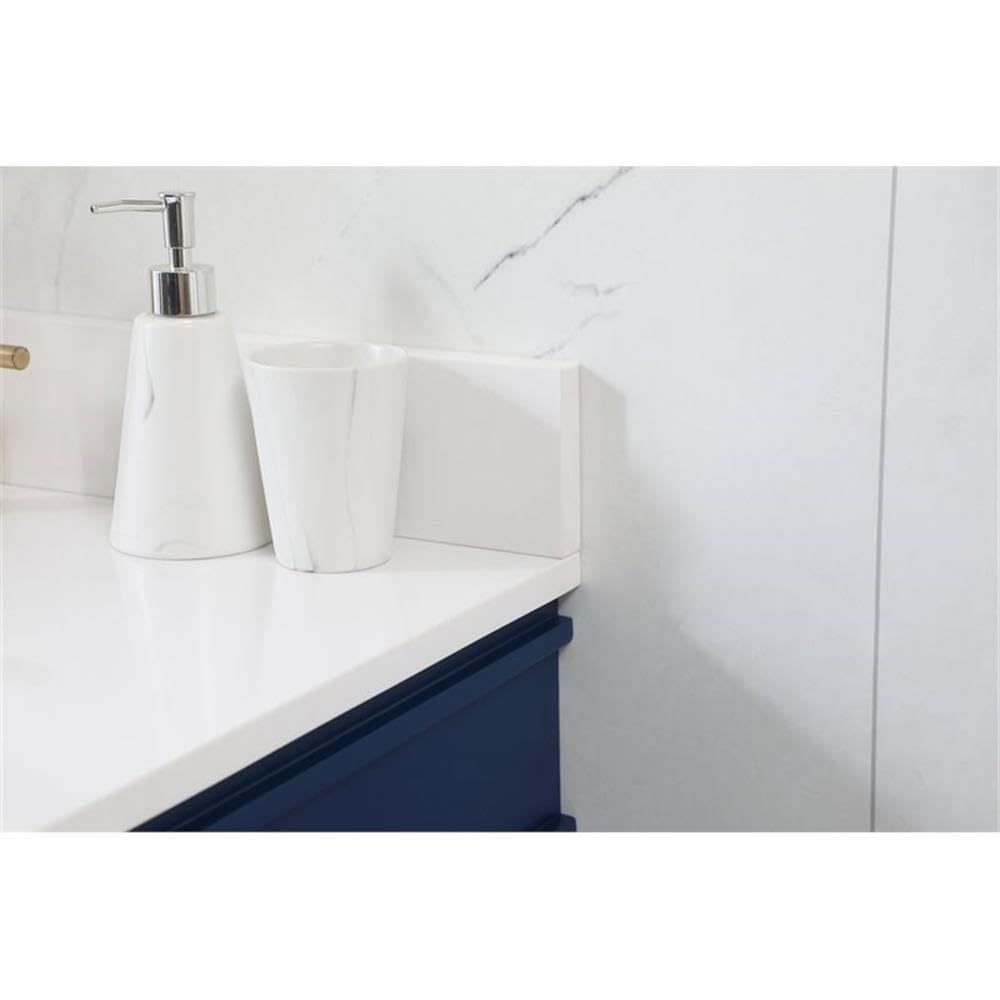 36 Inch Modern Single Bathroom Vanity with Backsplash - Elegant Blue Under Sink Storage Organizer Cabinet for Bathroom & Powder Room Decor | Space-Saving Bathroom Fixture for Small Spaces