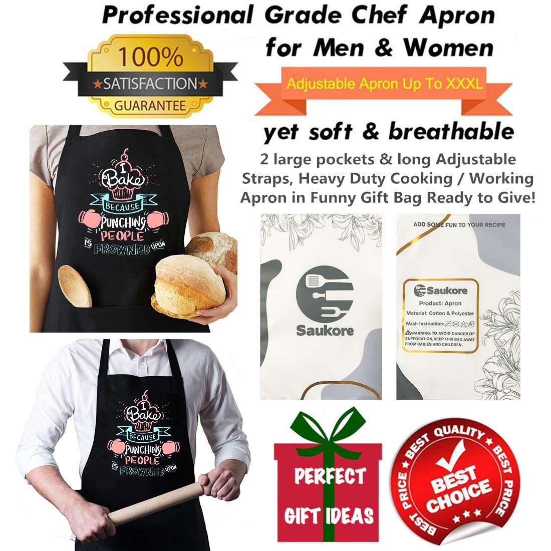 Funny Baking Aprons for Women & Men - Cute Kitchen Cooking Apron with 2 Pockets - Perfect Baking Gift for Bakers, Wife, Mom, Sister, Daughter, Grandma - Ideal for Birthday, Housewarming & Mother's Day - Great for Baking, Cooking & Hosting Parties