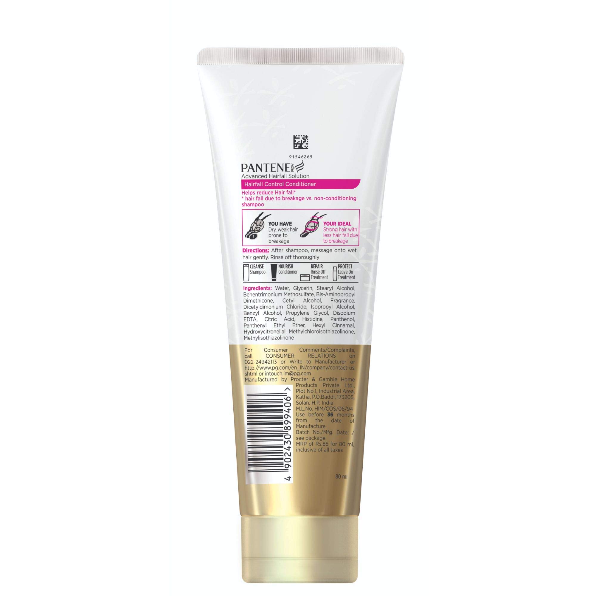 Pantene Advanced Unscented Hair Fall Solution Anti Hair Fall Conditioner 100ml - 1 Count - Gentle Hair Loss Treatment for Men & Women - Perfect for Daily Use & Sensitive Scalp Care