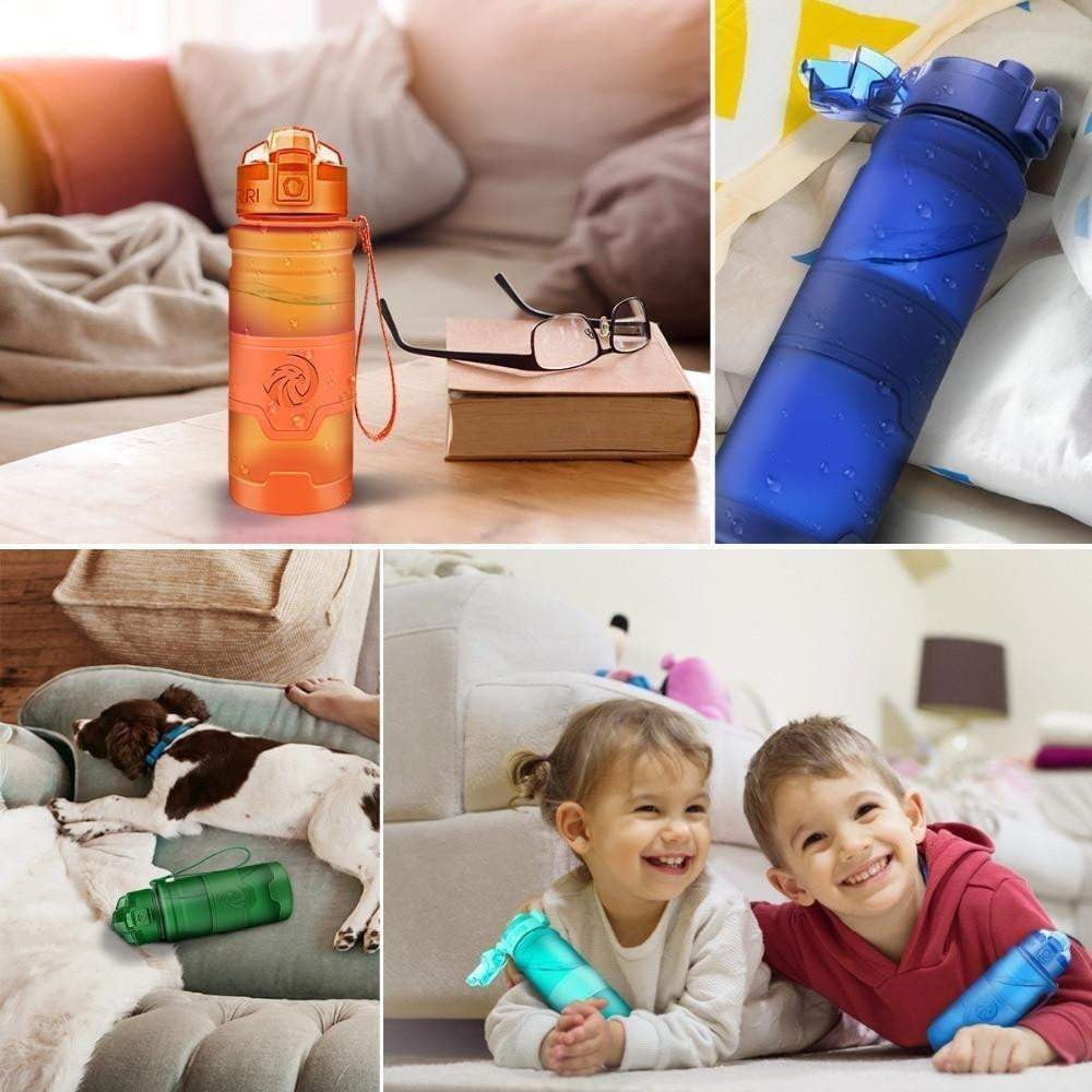 ZORRI 400ml to 1000ml BPA Free Sports Water Bottle with Pop Top Lid & Cleaning Brush - Leak Proof Gym, Hiking, Running & Outdoor Hydration Bottle
