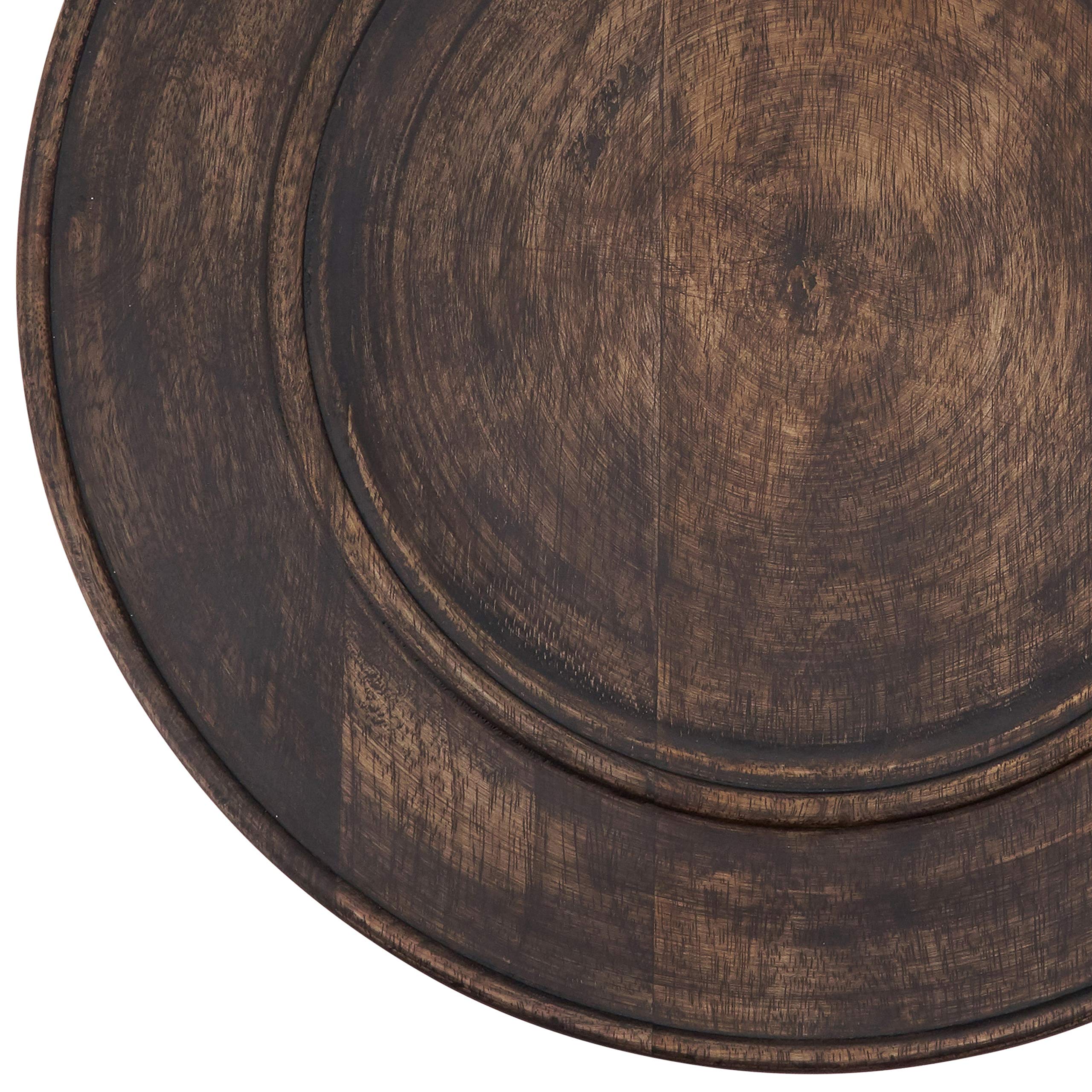 Dark Wooden Charger Plates Set of 4 - Elegant Brown Wood Dinner Plates for Formal Dining, Wedding Decor & Holiday Table Settings