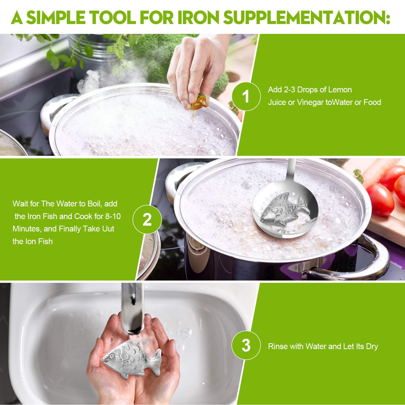 Iron Fish Cooking Tool - Natural Iron Supplement for Food & Water | Helps Iron Deficiency in Vegetarians, Pregnant Women & Kids | Perfect Mothers Day Gift | Healthy Cooking & Meal Prep Essential