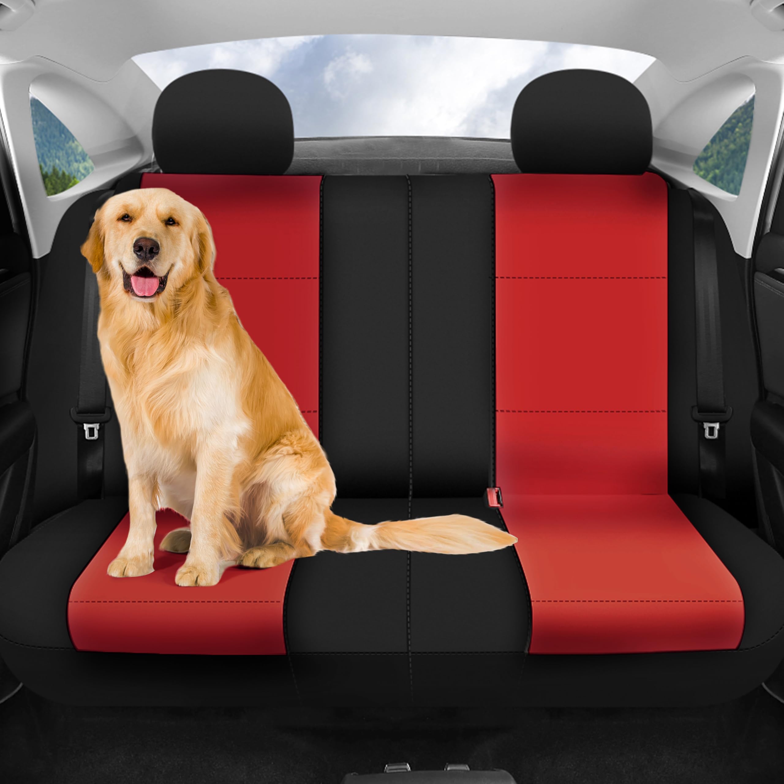 Premium FH Group Neoprene Car Seat Covers Full Set - Universal Fit for SUV, Sedan, Truck | Airbag Compatible, Low Back Front & Split Bench Rear Seat Covers | Machine Washable, Durable & Stylish Red Design | Perfect for Daily Commute, Road Trips & Family Travel
