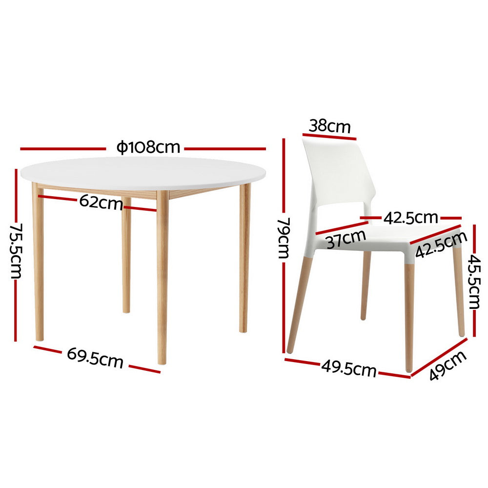 Artiss 5-Piece White Wood Dining Table and Chairs Set - Modern Kitchen & Dining Room Furniture for Family Meals & Entertaining