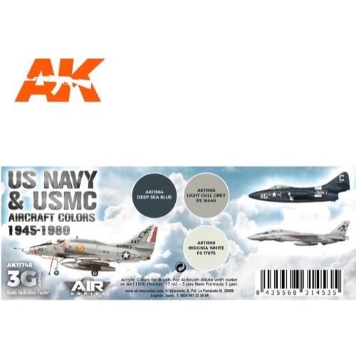 AK Interactive AK11745 Air Series US Navy & USMC Aircraft Colors 1945-1980 Acrylic Paint Set (3rd Gen) - Perfect for Military Model Kits & Historical Aircraft Painting
