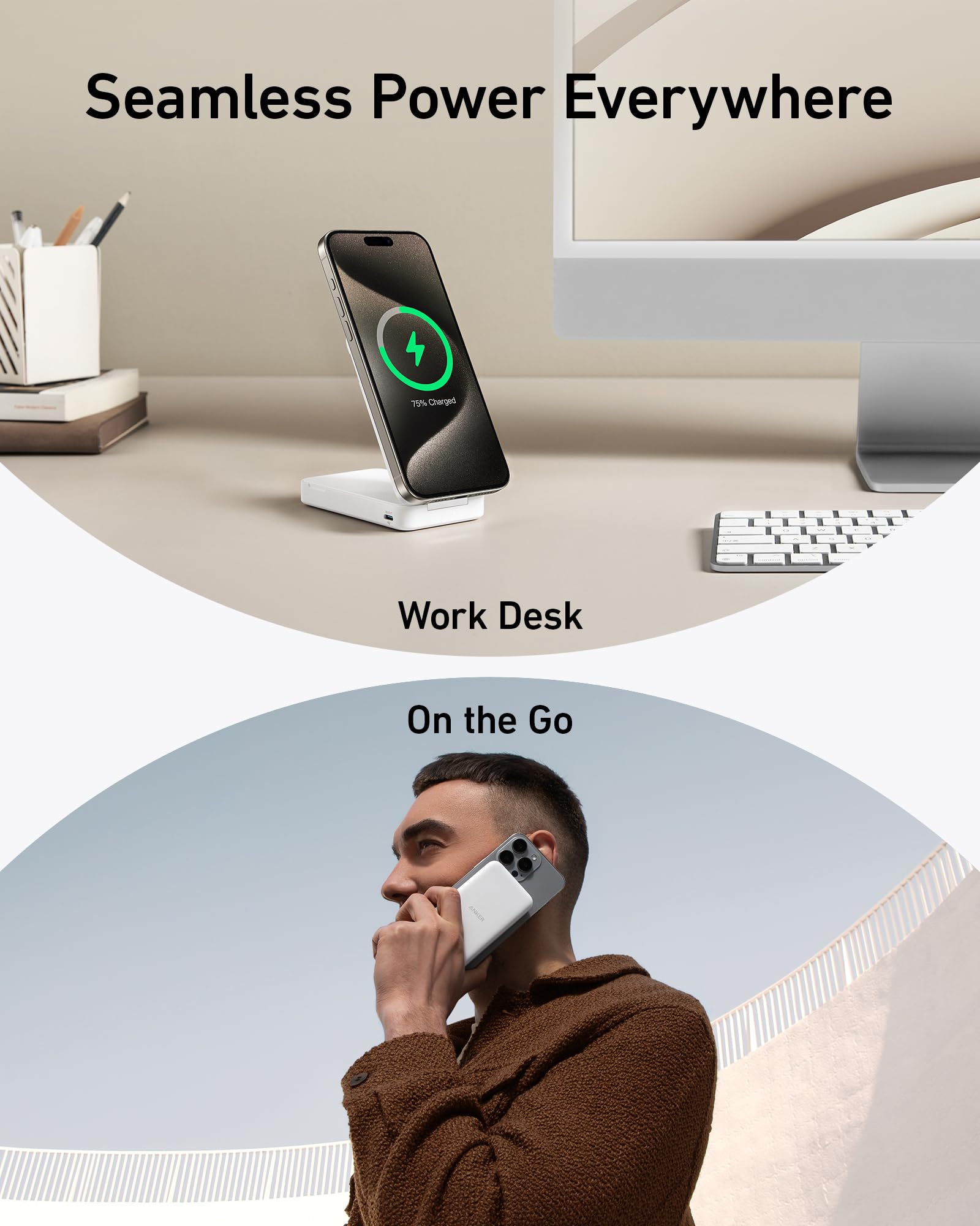 Anker MagGo Qi2 Certified 15W Ultra-Fast Magnetic Wireless Power Bank - 6600mAh Portable Charger with Adjustable Stand for iPhone 15/14/13 Series (Includes USB-C Cable) | Perfect for Travel, Office & On-The-Go Charging