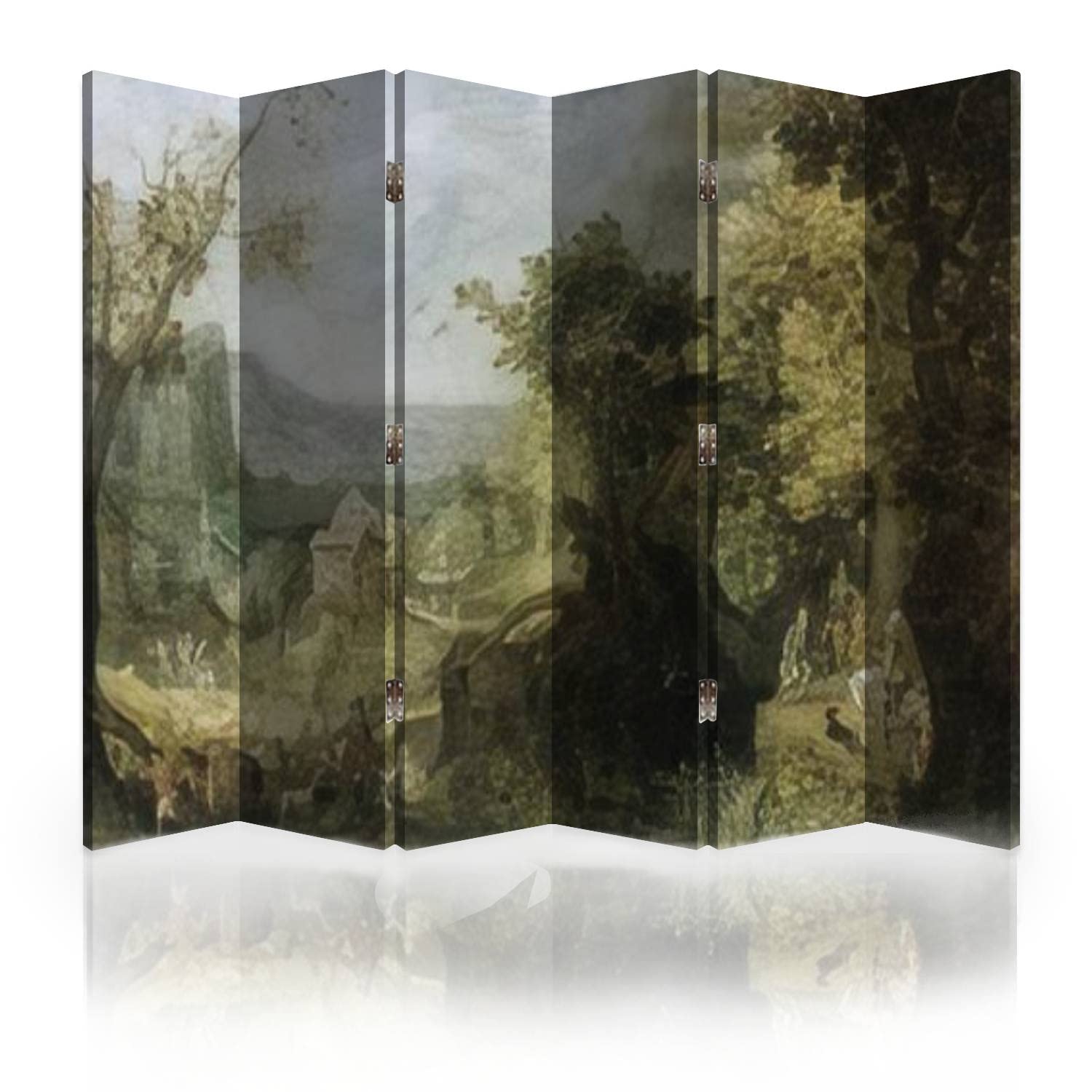 Antique Flemish Oil Painting Room Divider - 6-Panel Woodland Landscape Folding Screen by Anton Mirou 1608 | Canvas Privacy Partition for Living Room, Bedroom & Office Decor