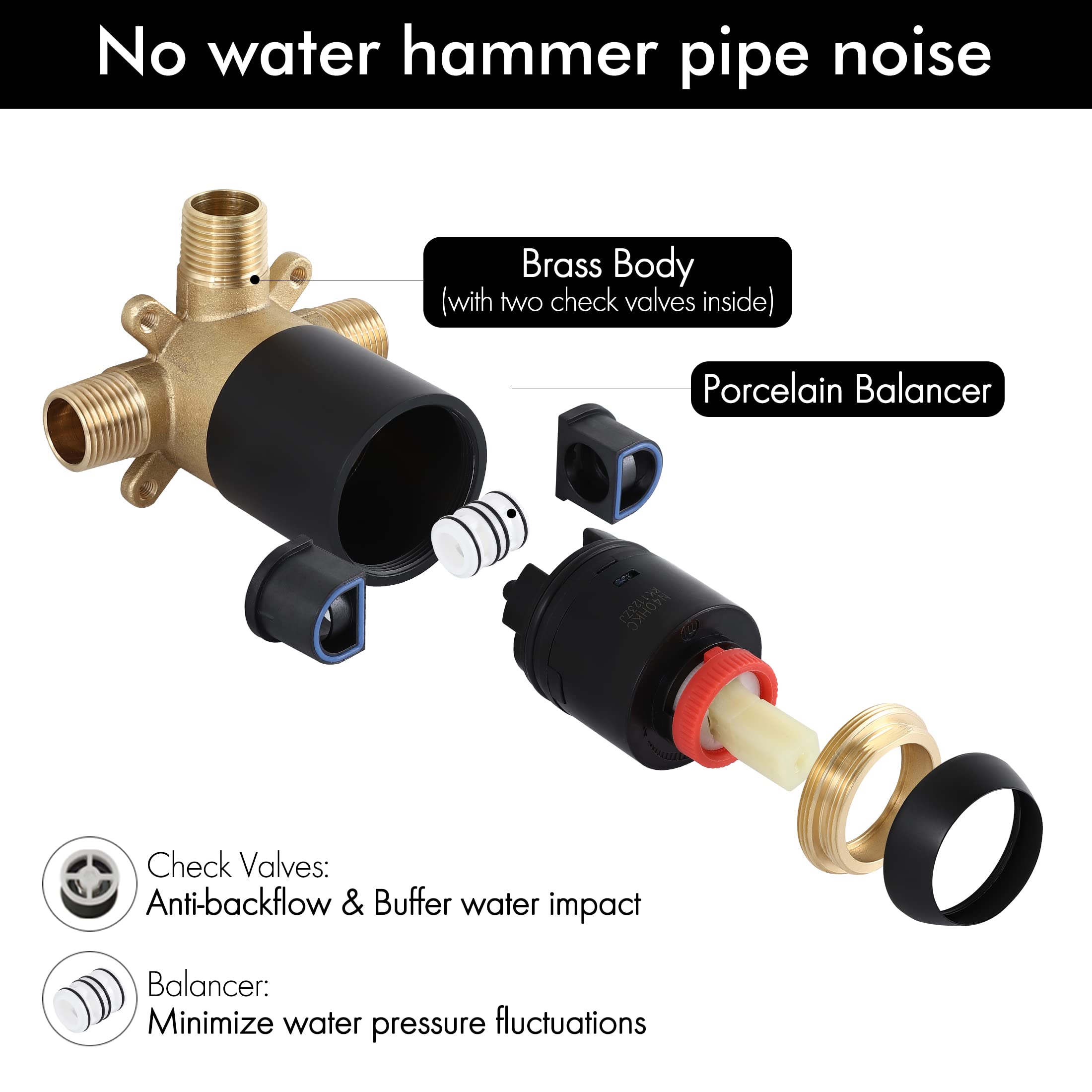 Premium KES Black Shower System - Complete Wall Mount Rain Shower Head with Pressure Balance Valve & Trim Kit (Model XB6202F18-BK) - Perfect for Modern Bathroom Renovations & Spa-Like Shower Experience