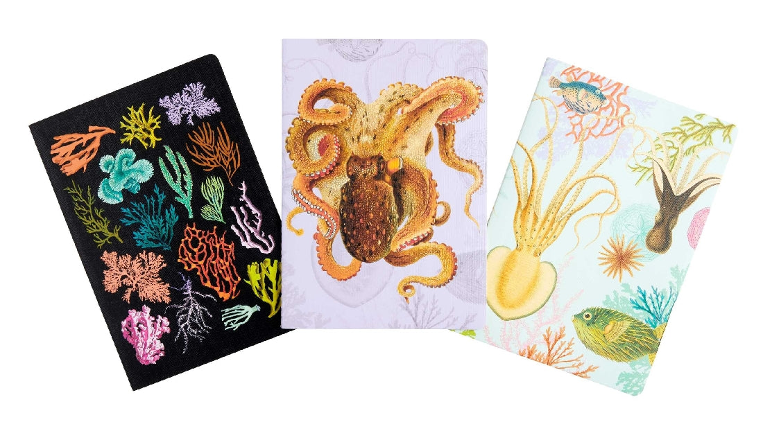 Art of Nature: Under the Sea Stitched Notebook Set (3-Pack) - Cute Ocean-Themed Stationery Gift for Women & Girls - Perfect for Journaling, School, or Office Use