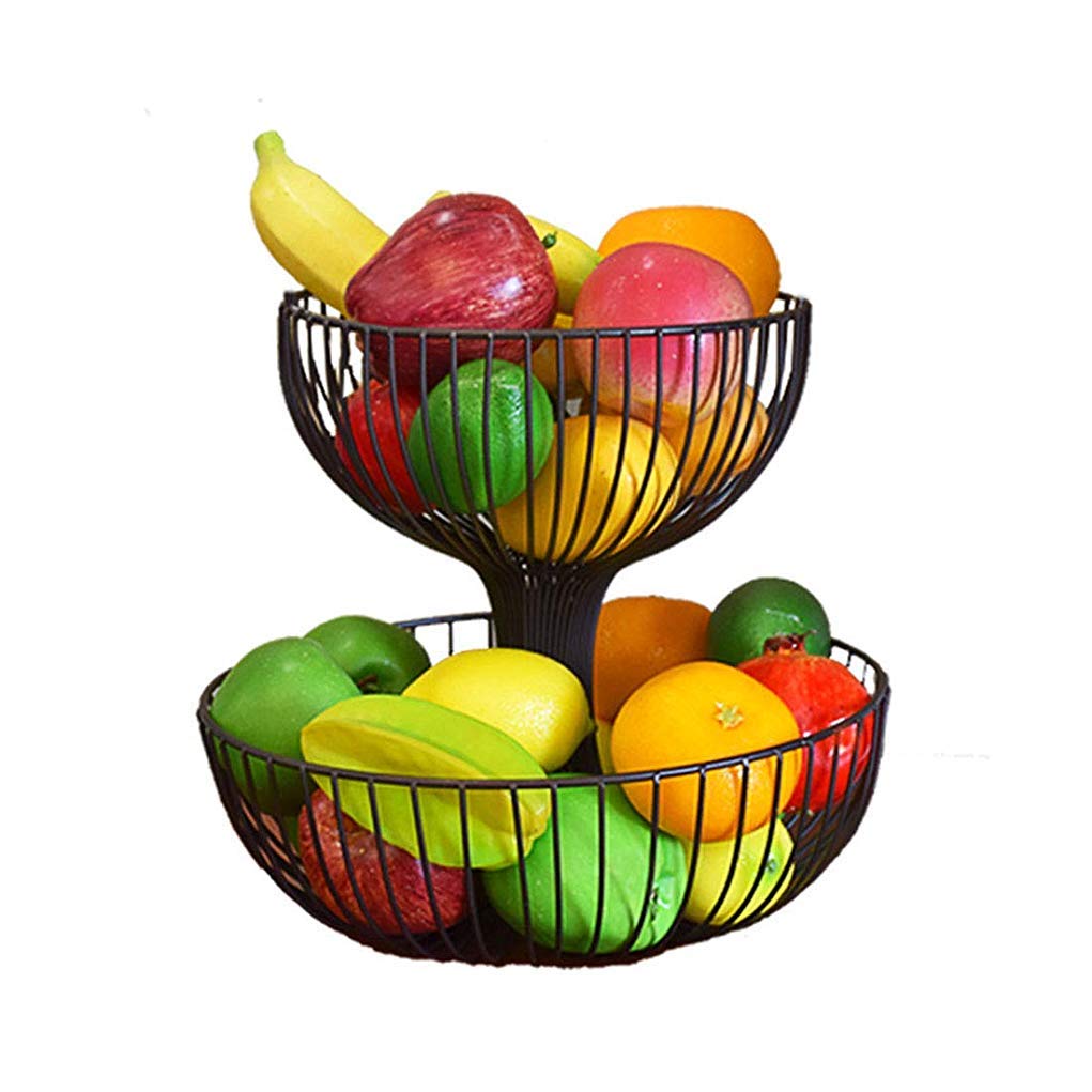 2-Tier Metal Fruit Basket - Brass 2-Layer Fruit Bowl for Kitchen Counter, Dining Table, Pantry Organization - Perfect for Storing Apples, Bananas, Bread & Snacks
