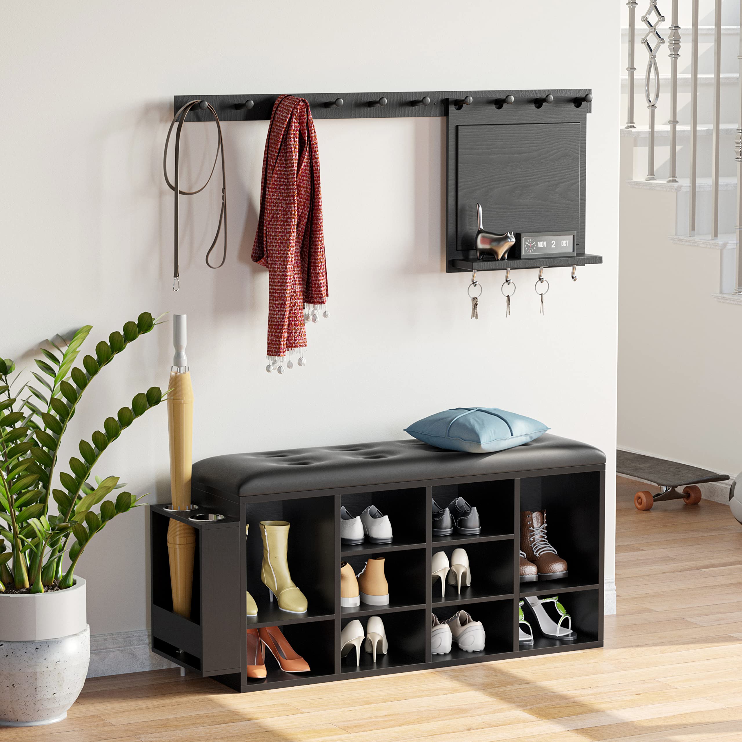 IRONCK 10-Cubby Shoe Storage Bench with Adjustable Shelves - PU Leather Entryway Organizer for Shoes, Hats & Accessories - Perfect for Living Room, Bedroom, Hallway & Mudroom Organization