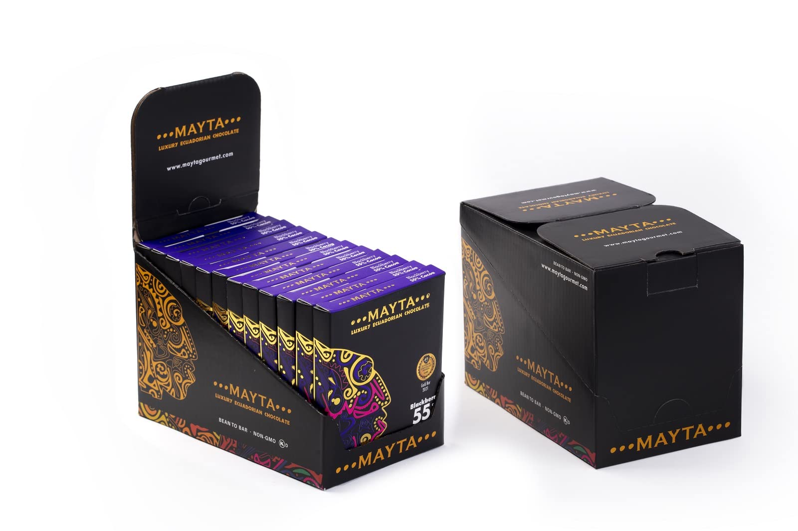 Mayta Gourmet Dark Chocolate Bars 55% Cocoa with Blackberry - Ecuadorian Fine Aroma Cocoa & Exotic Fruits - 12 Pack (600g) - Perfect for Gifts, Desserts & Gourmet Snacking