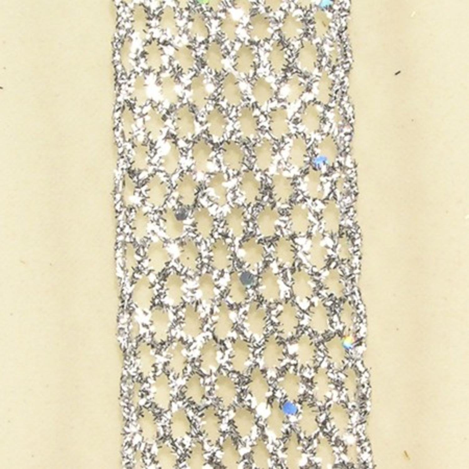 Metallic Silver Wired Mesh Craft Ribbon - 9