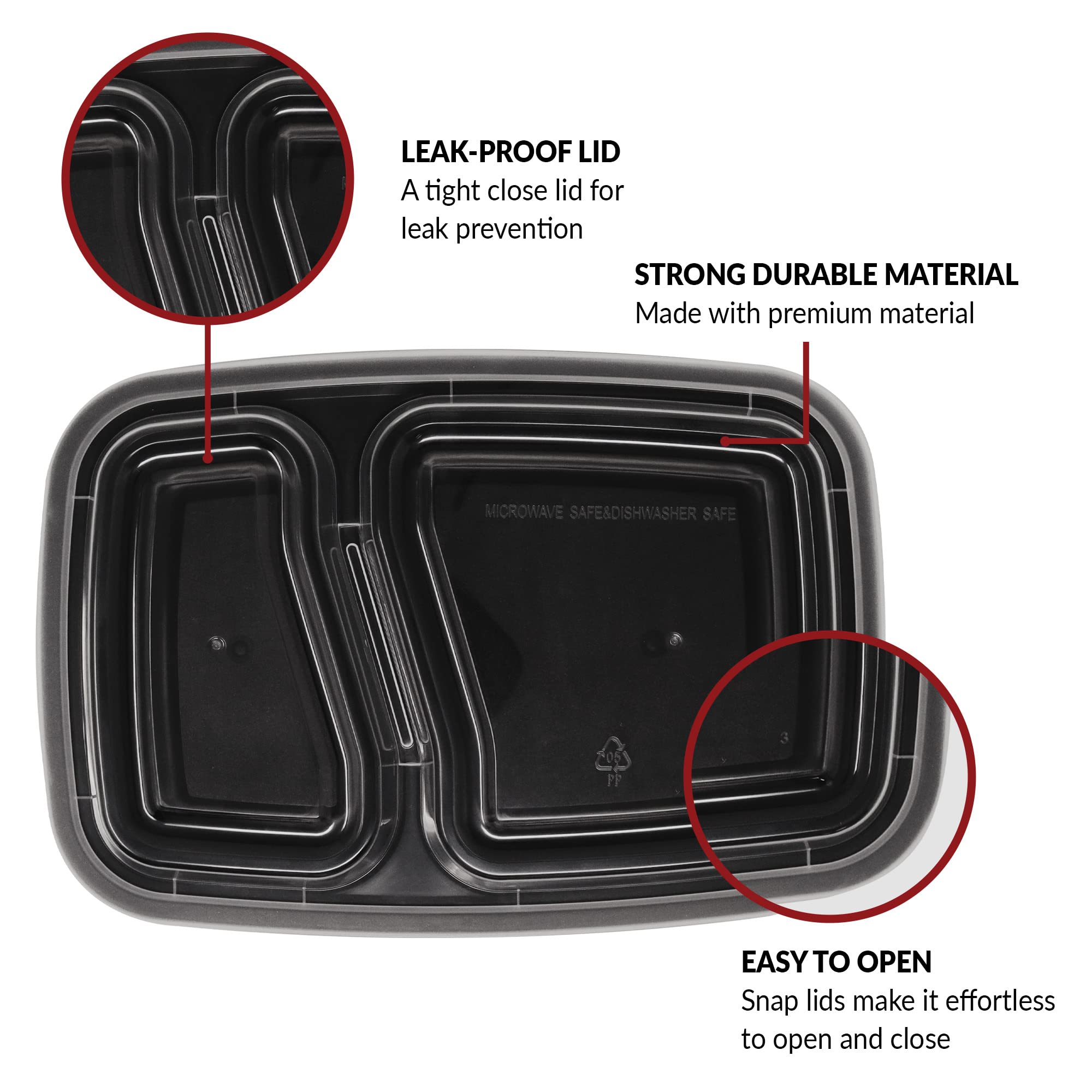 Reliable 32 oz Meal Prep Containers - 45 Pack with Lids | 2-Compartment Microwave-Safe Food Storage Containers | Reusable Bento Box & Lunch Box for Office, School, Picnics & Meal Prepping