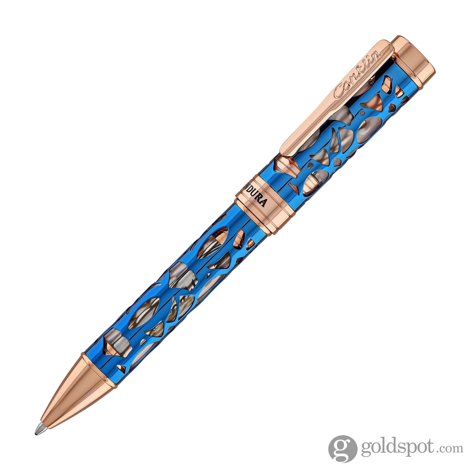 Conklin Endura Deco Crest Ballpoint Pen - Demo Blue with Rose Gold Trim | Premium Writing Instrument for Office, Business Gifts & Luxury Pen Collection