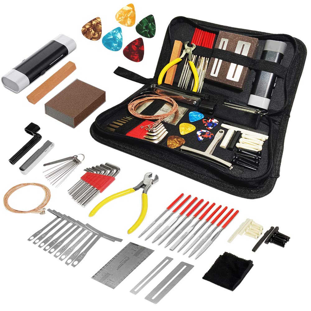 72PCS Professional Guitar Repair & Maintenance Tool Kit with Strings, Picks, Bridge Pins & Gauge - Complete Guitar Accessories Set for Acoustic, Electric Guitar, Ukulele, Bass & Banjo - Perfect for Musicians, DIY Repairs & Home Studio Use