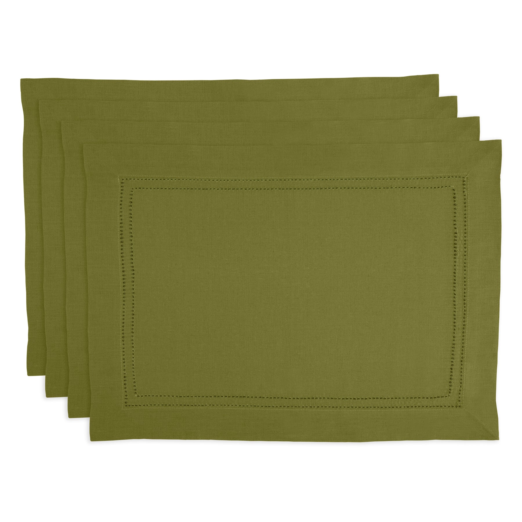 Premium Linen Double Hemstitch Placemats Set of 4 - Elegant Table Decor for Dining Room, Kitchen, and Special Occasions