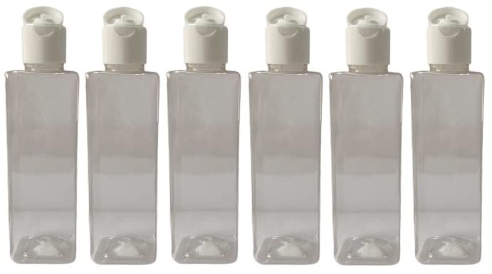 50ml Clear Square Plastic Bottles with White Flip Top Cap - Leak Proof Travel Cosmetic Containers (Pack of 6) | Perfect for Toiletries, DIY Beauty Products & Travel Essentials