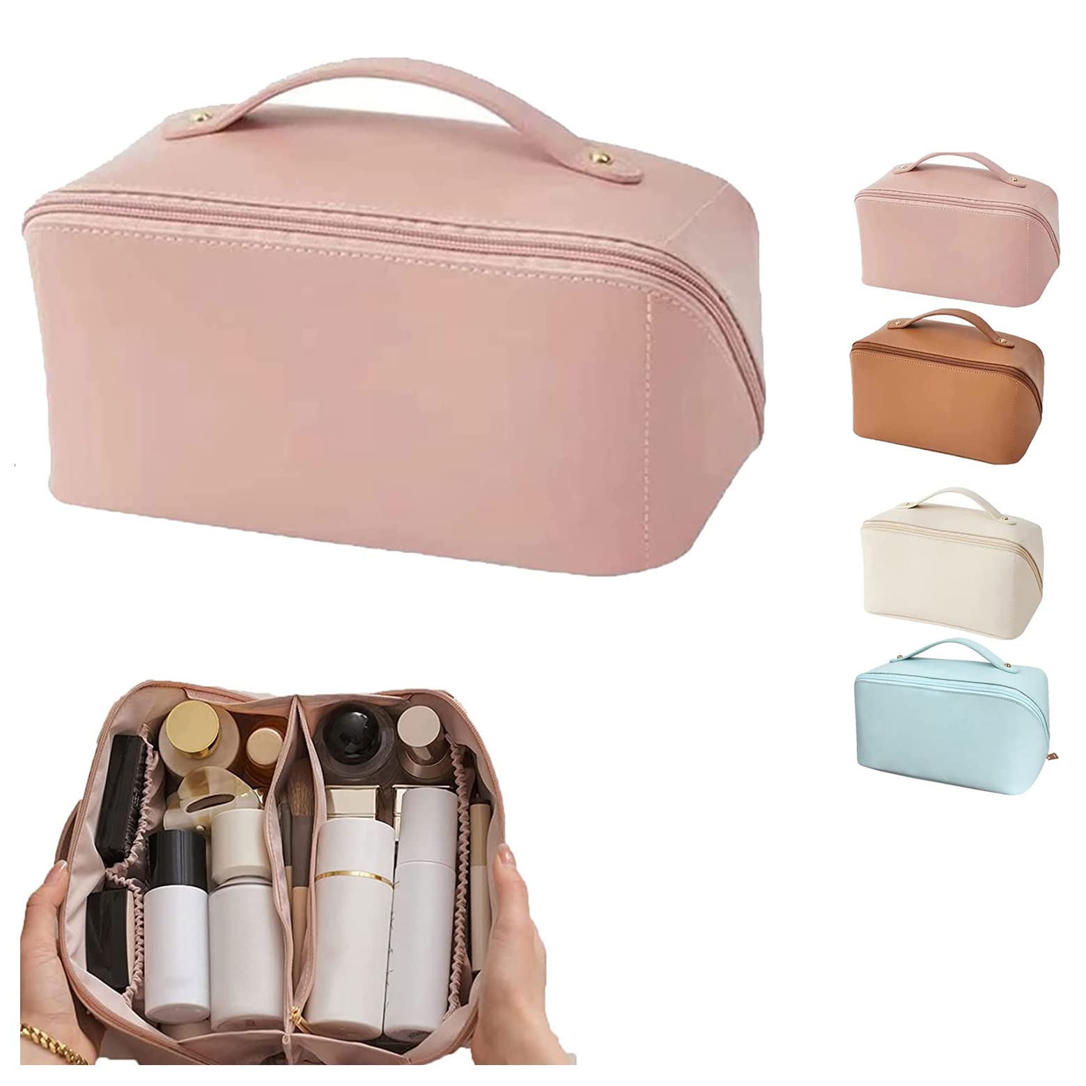 Fixett Peachloft Large Capacity Travel Makeup Bag - Waterproof Cosmetic Organizer for Women, Pink Makeup Pouch for Toiletries & Travel Essentials (Perfect for Vacation, Gym, Business Trips)