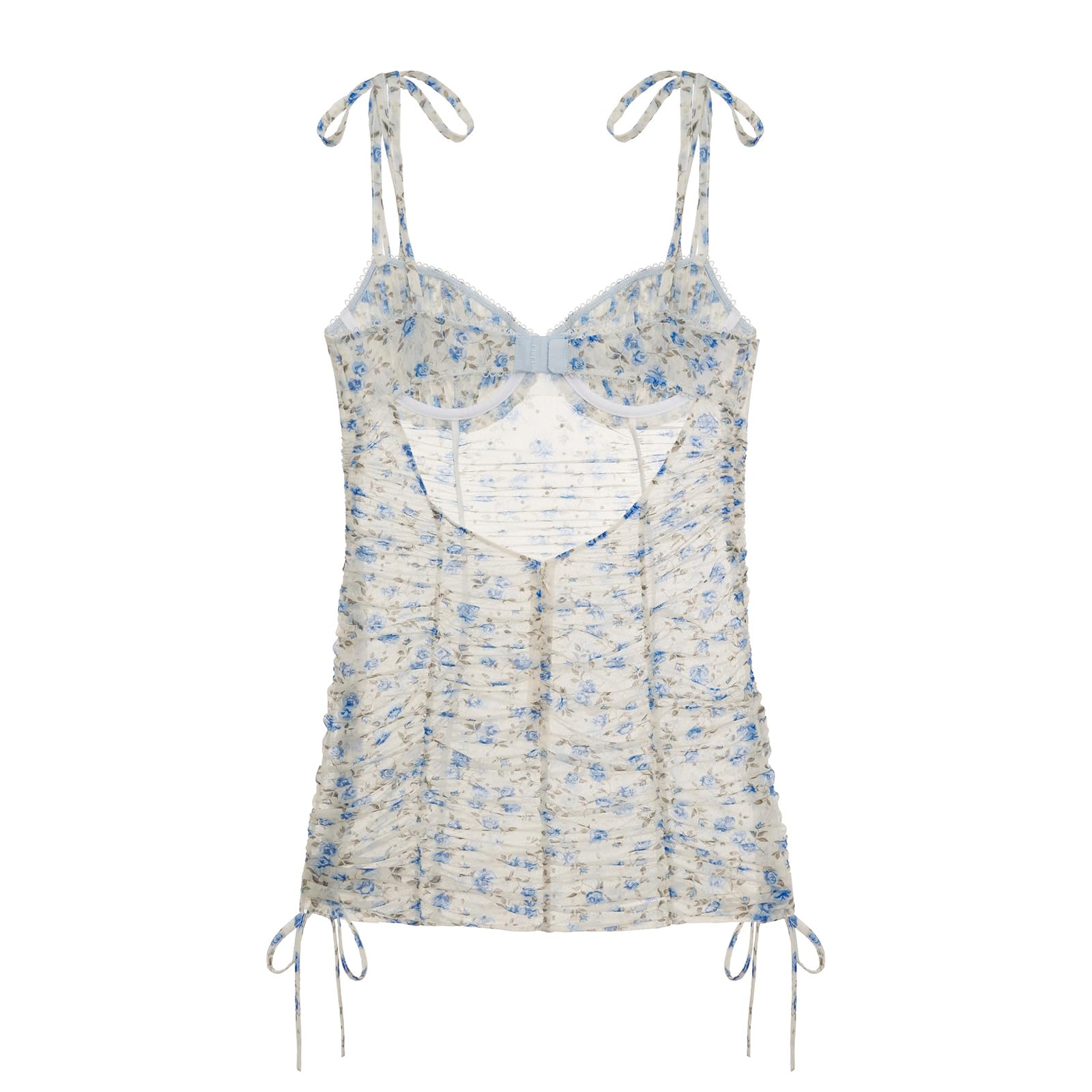 Women's Sleeveless Bodycon Dress Floral Print Ruched Backless Mini Dress - Sexy Party Cocktail Dress for Night Out, Club, Date Night & Streetwear Fashion