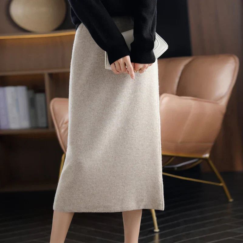100% Pure Wool Knit Long Skirt for Women - High Waist A-Line Winter Skirt with Cashmere Blend | Korean Style Thick Warm Skirt for Casual Wear, Office & Holiday Outfits