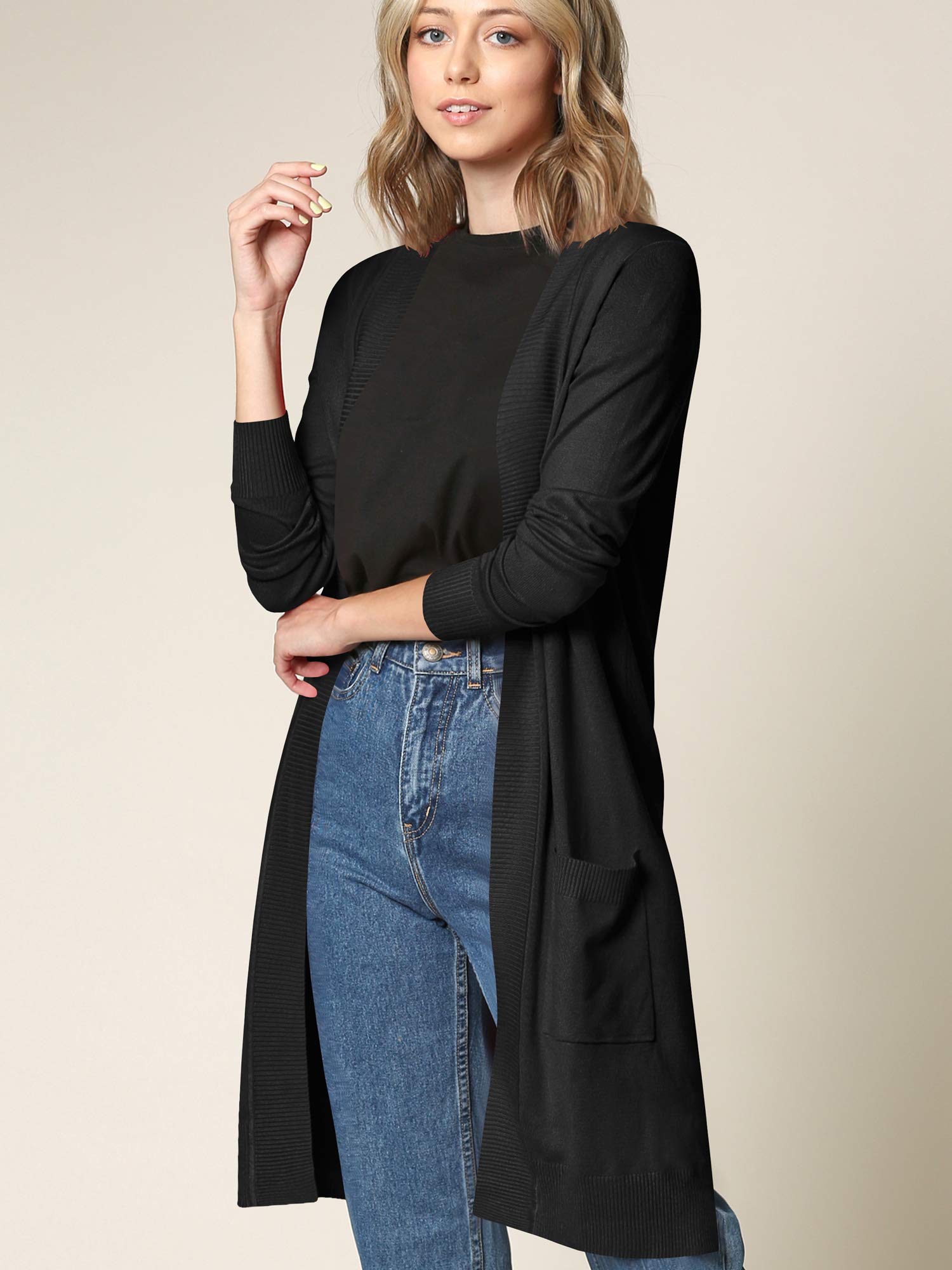 Johnny Women's Open Front Long Sleeve Knit Cardigan Sweater with Pockets - Cozy Casual Loungewear for Fall & Winter, Perfect for Office, Home and Coffee Dates