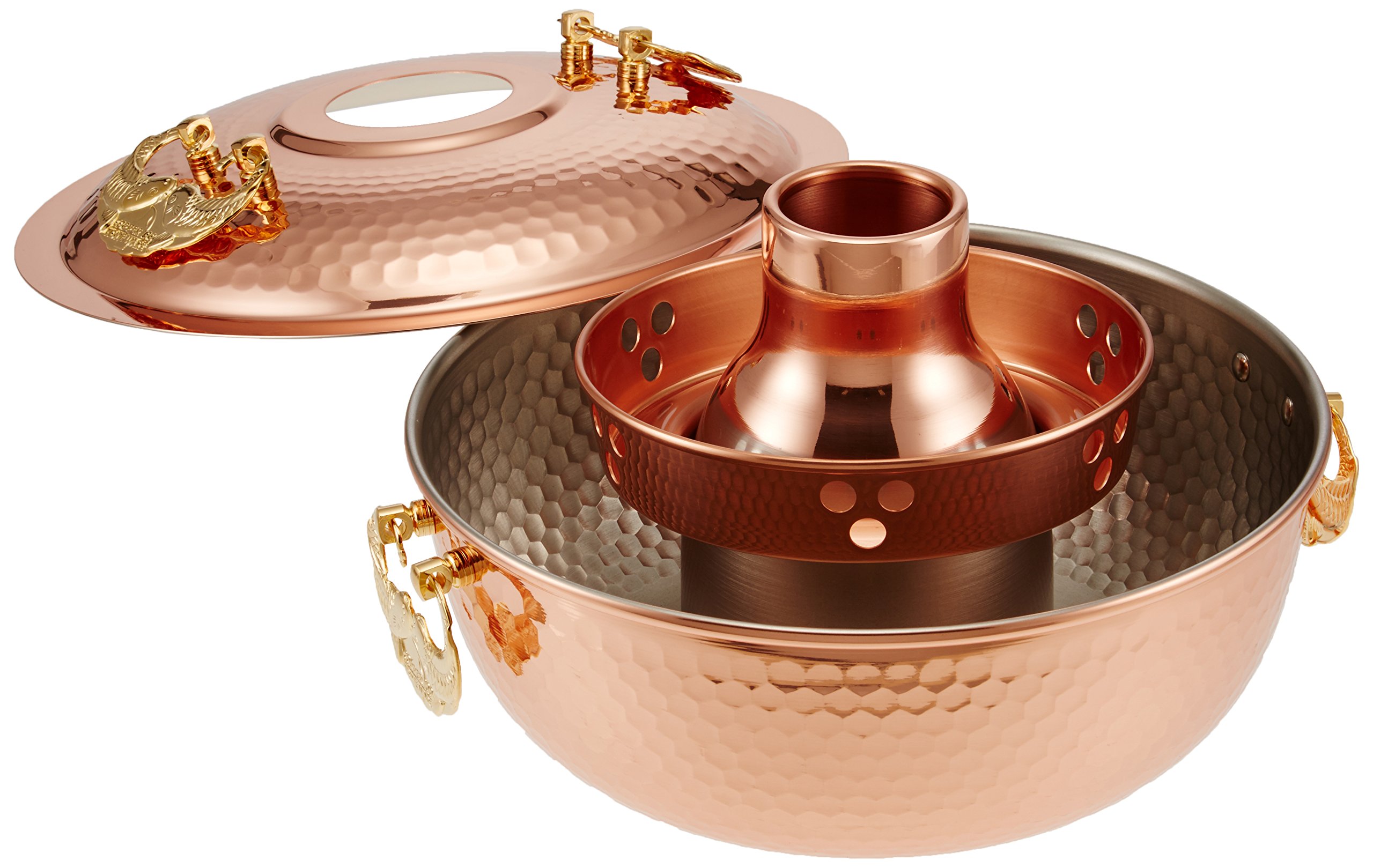 Premium Shinko Metal Pure Copper Hammered Shabu Shabu Pot - 10.2 Inch (26cm) Japanese Hot Pot for Home Cooking, Asian Cuisine & Family Gatherings