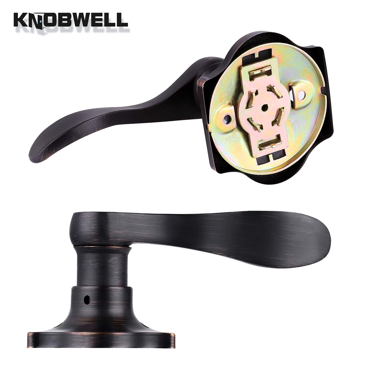 KNOBWELL 5 Pack Antique Bronze Interior Door Handles - Right Handed Hallway & Closet Door Lever Set with Rosette | Perfect for Bedroom, Bathroom & Cabinet Doors