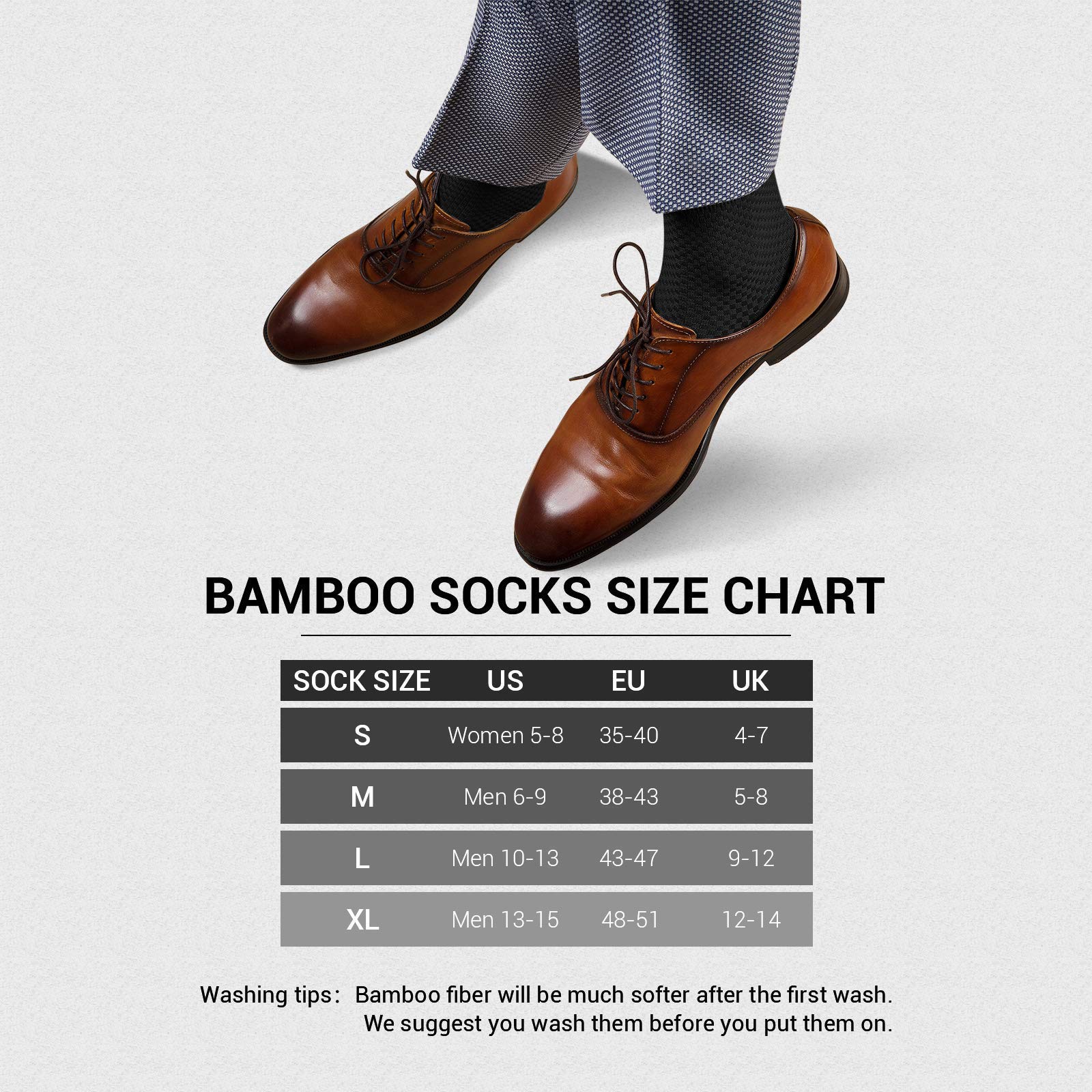 MissShorthair Men's Bamboo Dress Socks - 6 Pairs Soft Breathable Calf-Length Socks for Work & Casual Wear - Perfect for Office, Business Meetings & Everyday Comfort