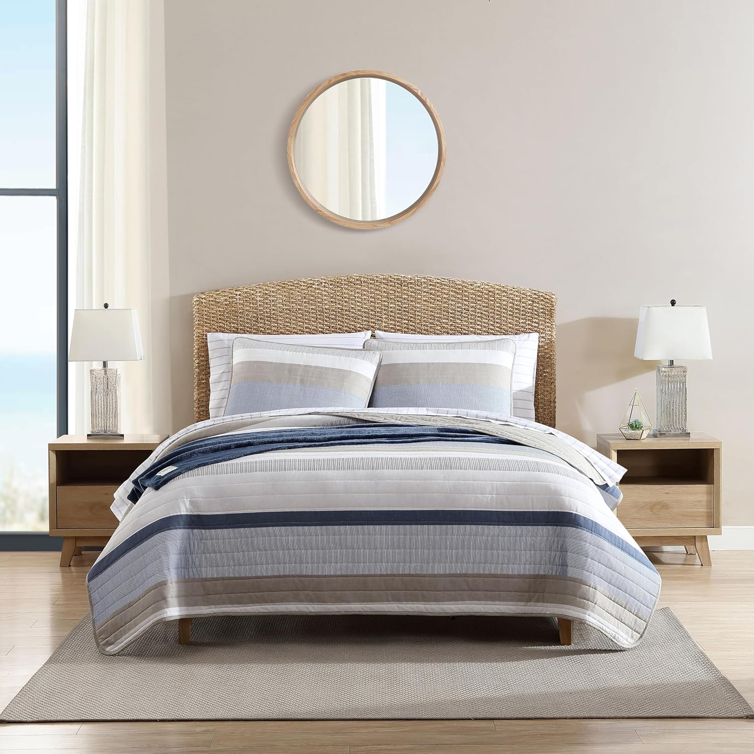 Nautica King Quilt Set - 100% Cotton Reversible Bedding with Matching Shams | All-Season Luxury Home Decor in Galewood Blue | Perfect for Master Bedroom & Guest Room