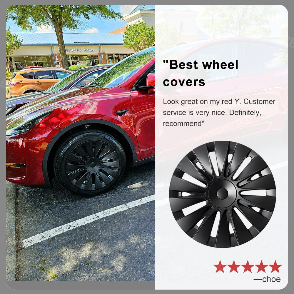 Tesla Model Y 19 Inch Gemini Wheel Covers (4-Piece Set) - Sleek Matte Black Induction Style Hub Caps - Perfect for Protection & Aesthetic Upgrade on Model Y 2017-2023
