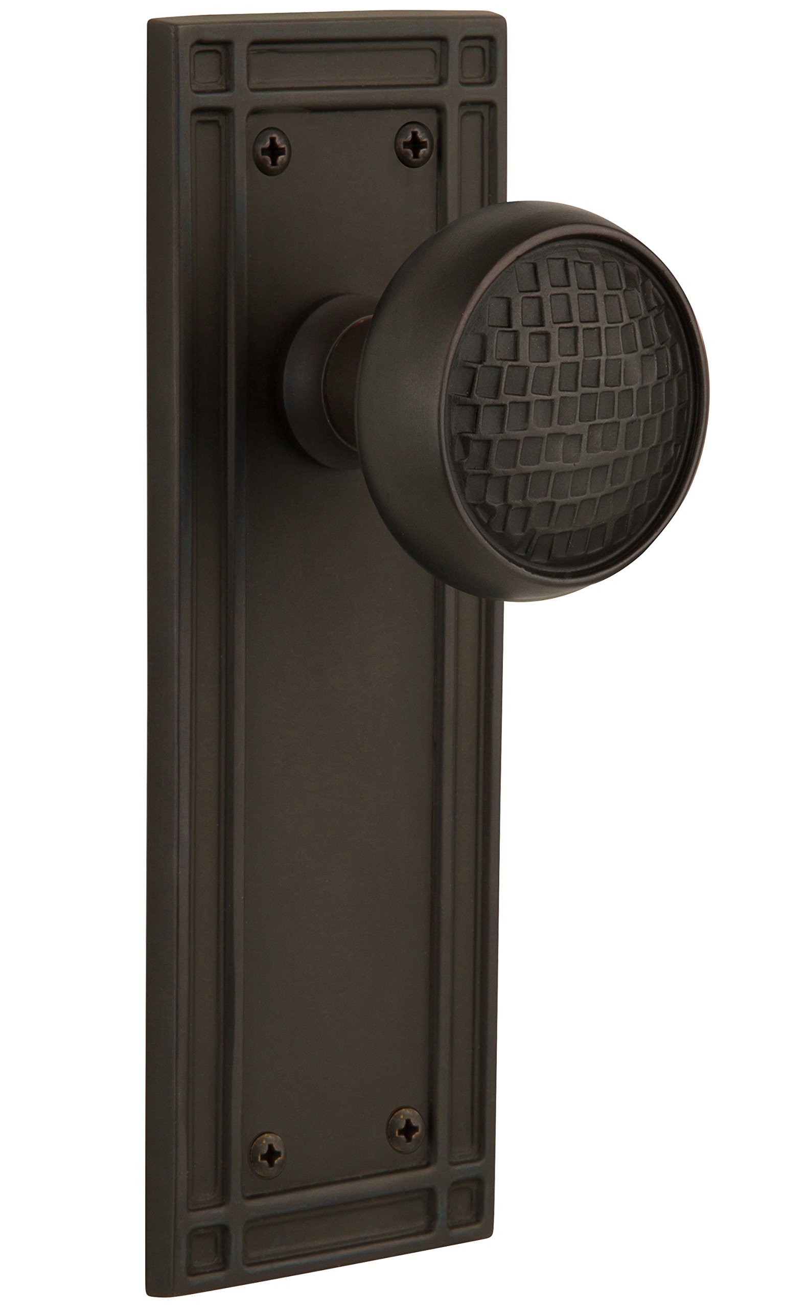 Nostalgic Warehouse Mission Style Door Plate with Craftsman Knob - 2.375 Inch Oil Rubbed Bronze Privacy Hardware for Bedroom & Bathroom Doors