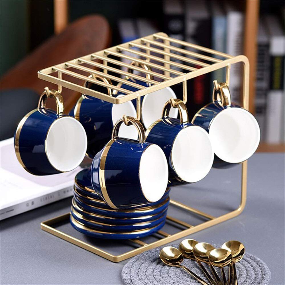 Premium 13-Piece Nordic Style Tea & Coffee Cup Set with Gold Trim - Elegant Glazed Porcelain Drinkware for Afternoon Tea, Dinner Parties & Home Entertaining