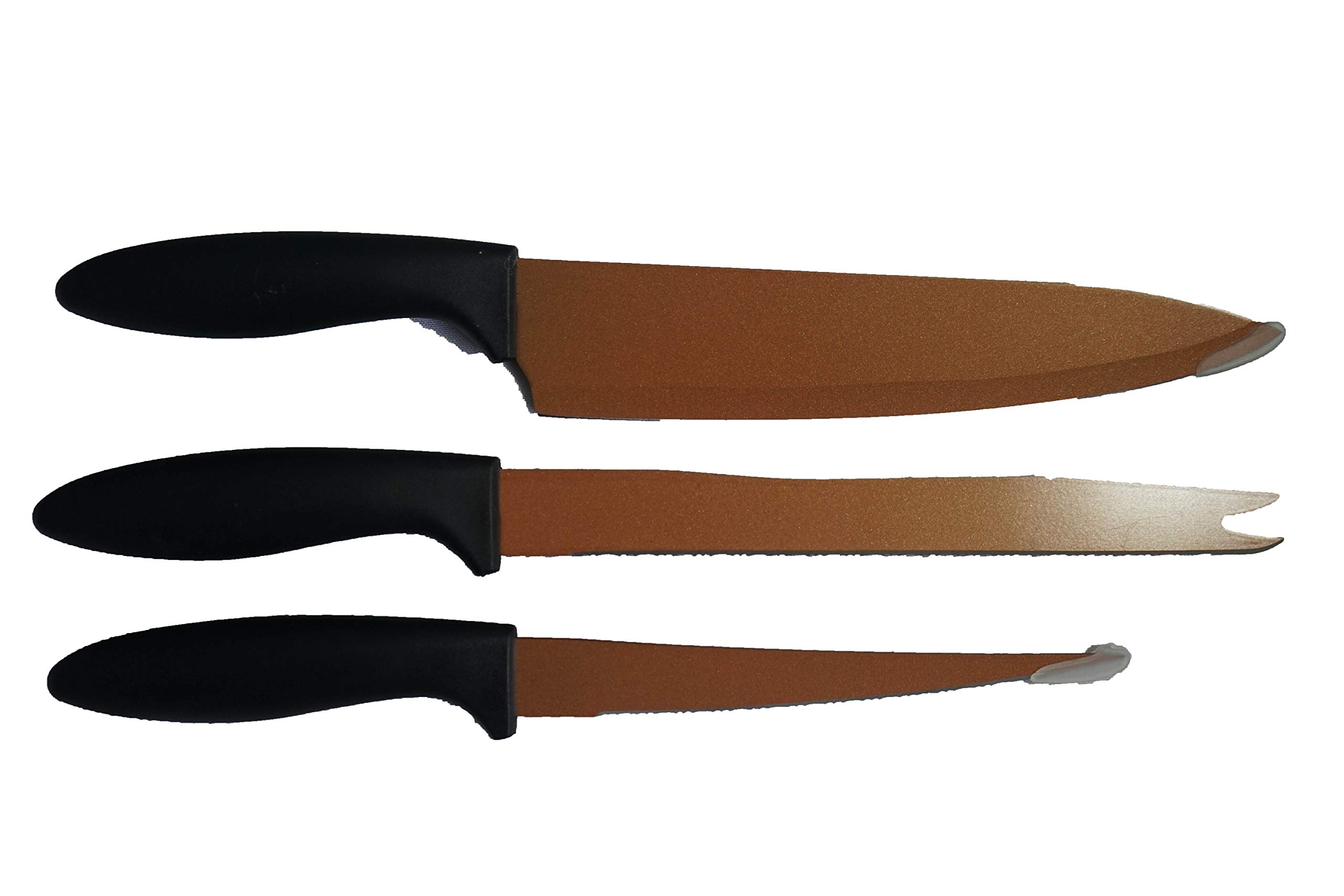 Premium 3-Piece Copper Knife Set - Sharp Stainless Steel Blades, Ergonomic Handles - Perfect for Kitchen, Cooking, BBQ & Gift Giving