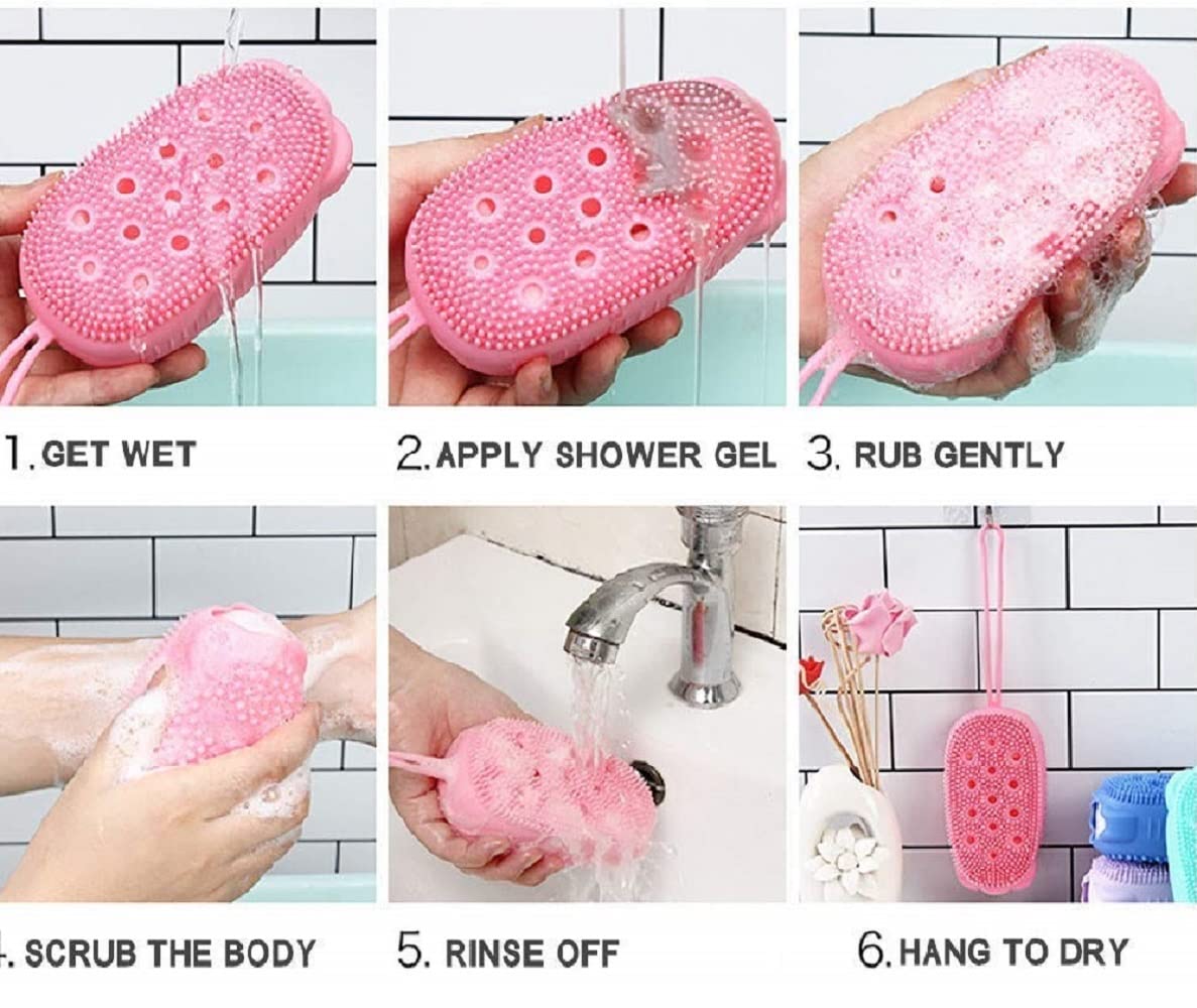 Naivete Silicone Bubble Bath Brush - Double Sided Foaming Shower Sponge with Shampoo Dispenser for Body & Face Cleansing - Quick Lathering Bath Brush (Multicolor, 1pc) - Perfect for Spa, Exfoliation & Relaxing Bath Time