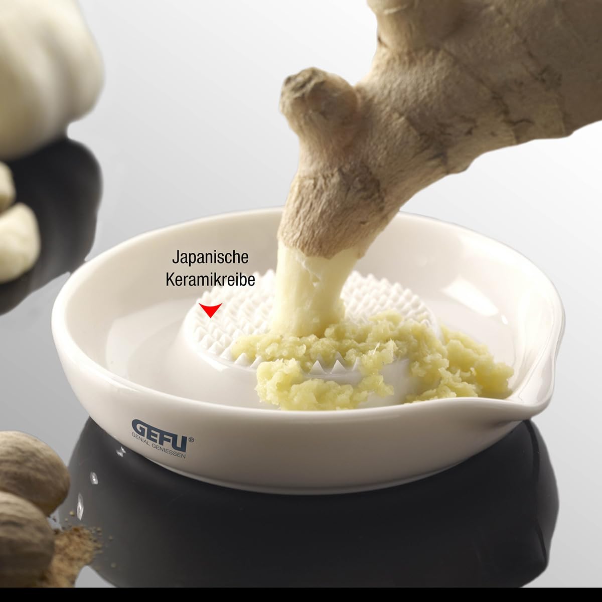 Premium GEFU Ceramic Ginger Grater - Stainless Steel Blade & Easy-Clean Design for Fresh Ginger, Garlic & Spices - Perfect for Cooking, Baking & Asian Cuisine