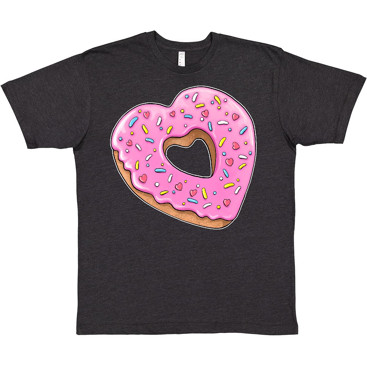 Inktastic Heart Shaped Donut with Pink Icing & Sprinkles Graphic T-Shirt for Women - Funny Valentine's Day Gift, Casual Wear & Cute Outfit Idea