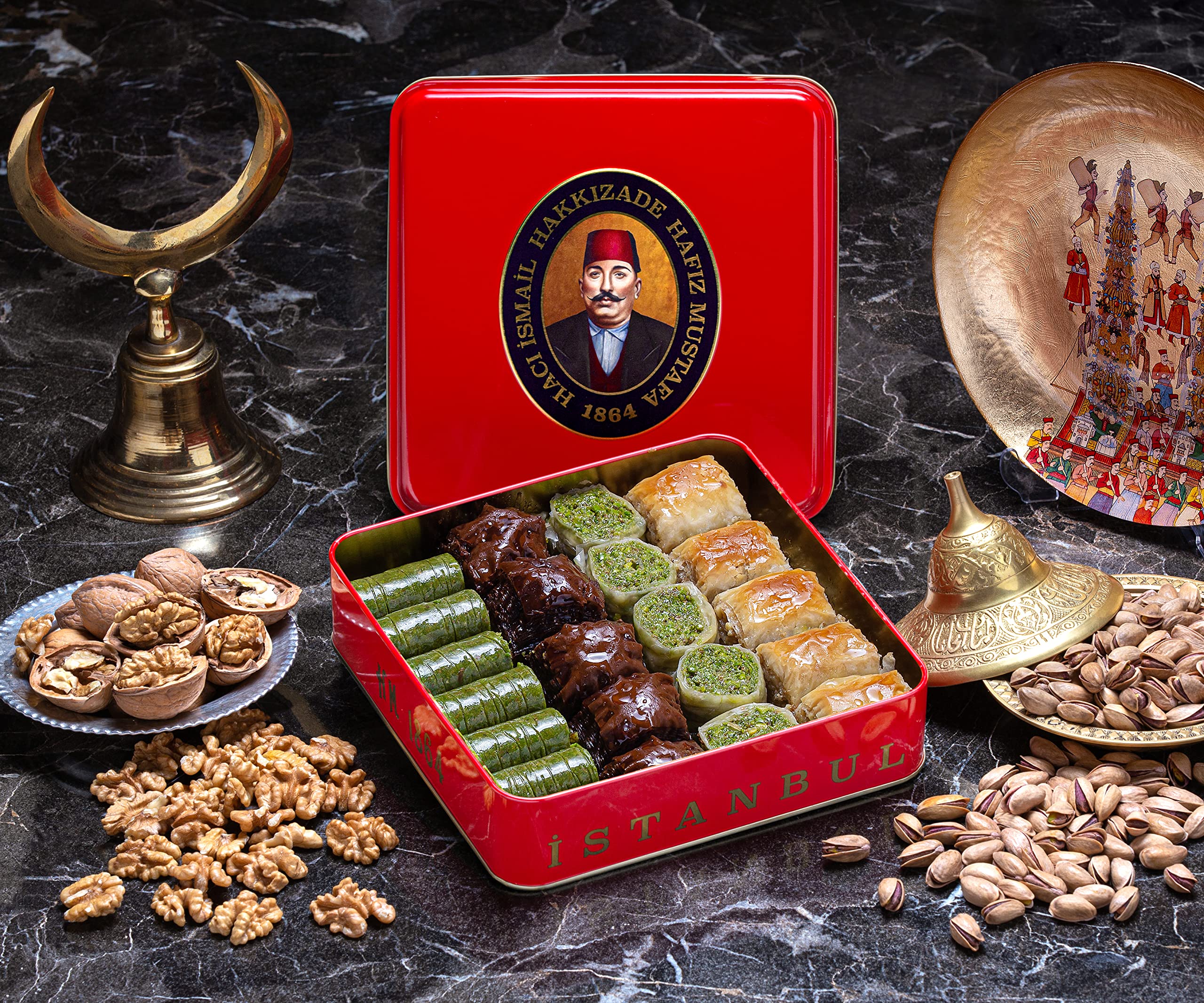 Premium Hafiz Mustafa 1864 Istanbul Baklava Pastry Gift Box - Authentic Turkish Baklava Dessert with Fresh Phyllo Dough, Pistachio, Hazelnut & Walnut - Perfect for Birthday, Christmas Gifts, Parties & Tea Time Snacks