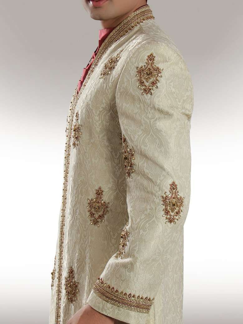 Elegant Cream Sherwani with Embroidered Groom Light Design - Perfect for Indian Wedding Ceremonies & Special Occasions