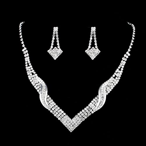 Eaytmo Silver Rhinestone Bridal Jewelry Set - Crystal Wedding Choker Necklace & Earrings for Women & Girls | Perfect for Brides, Bridesmaids, and Formal Occasions