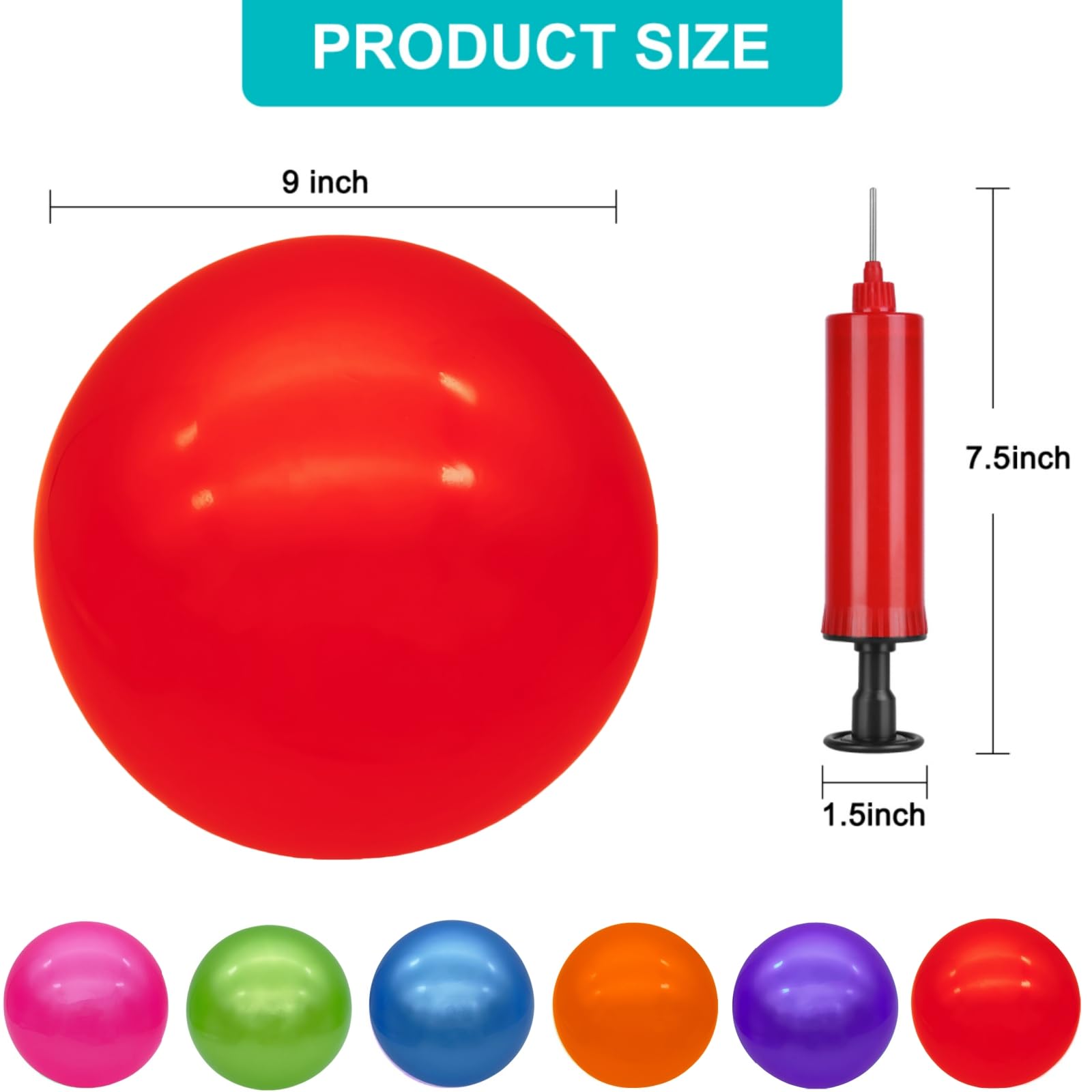 6-Pack 9-Inch Inflatable Bouncy Balls with Hand Pump - Fun Outdoor & Indoor Play Balls for Kids - Perfect for Birthday Parties, School Activities, and Backyard Games