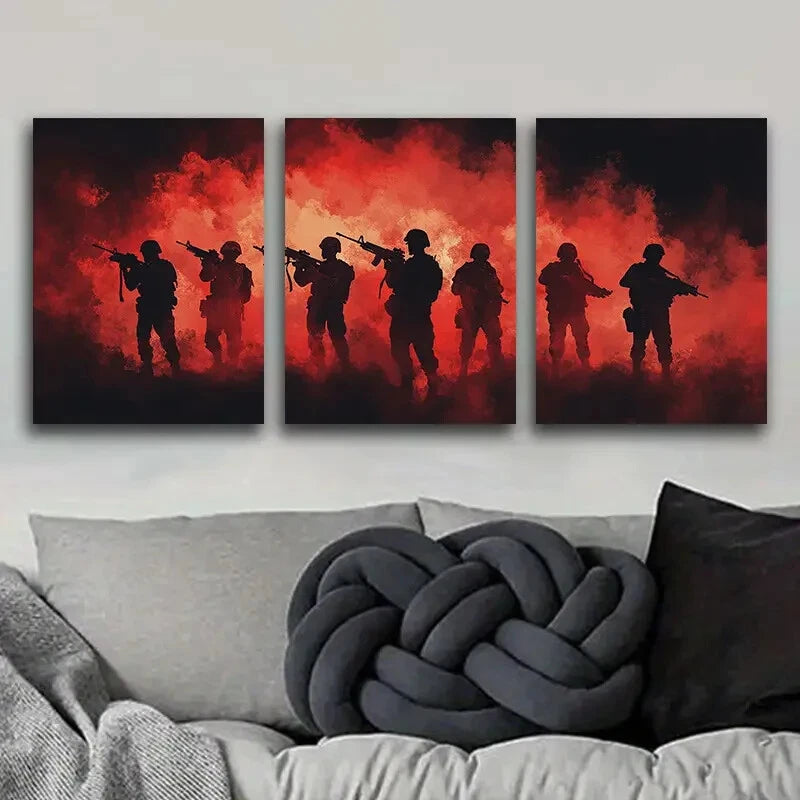 3-Piece Metal Print of Soldiers in Formation - Ready to Hang Military Wall Art for Home, Office & Man Cave Decor