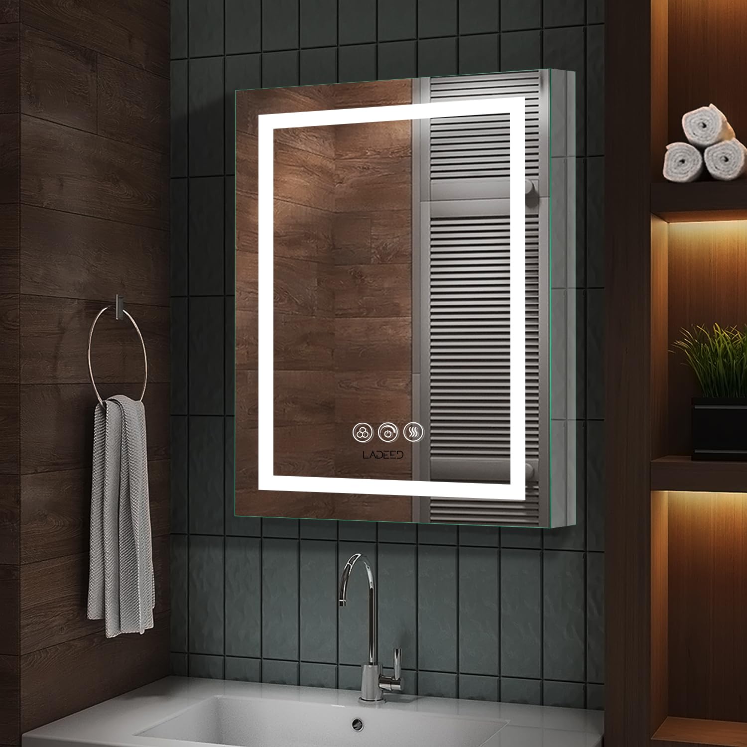26 x 20 Inch LED Bathroom Medicine Cabinet with Mirror - Recessed/Surface Mounted, Defogger & Dimmer - Single Door Glass Cabinet for Modern Bathrooms, Vanities & Powder Rooms