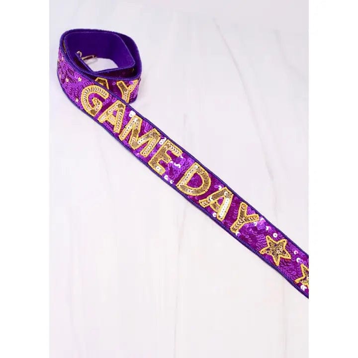 Sparkling Purple & Gold Sequin Game Day Crossbody Bag Strap - Perfect for Football Games, Concerts, and Festive Events